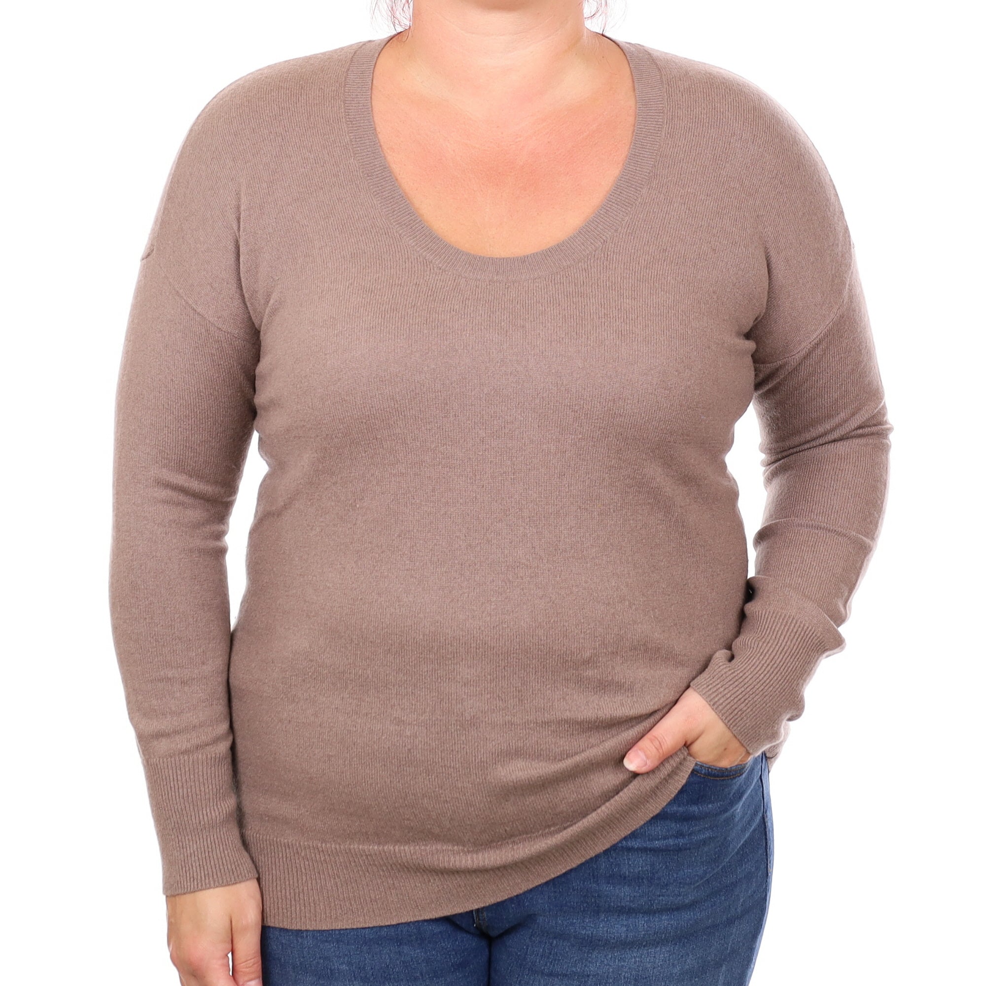 Mocha Brown Cashmere Scoop Neck Jumper Large