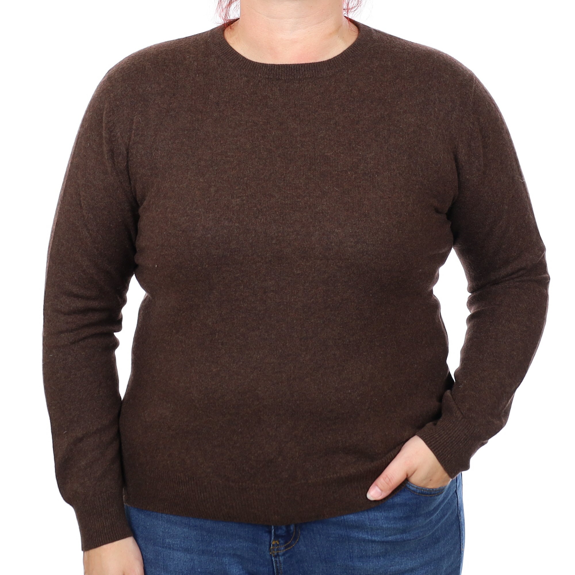 Peppercorn Brown Cashmere Crew Neck Jumper Large