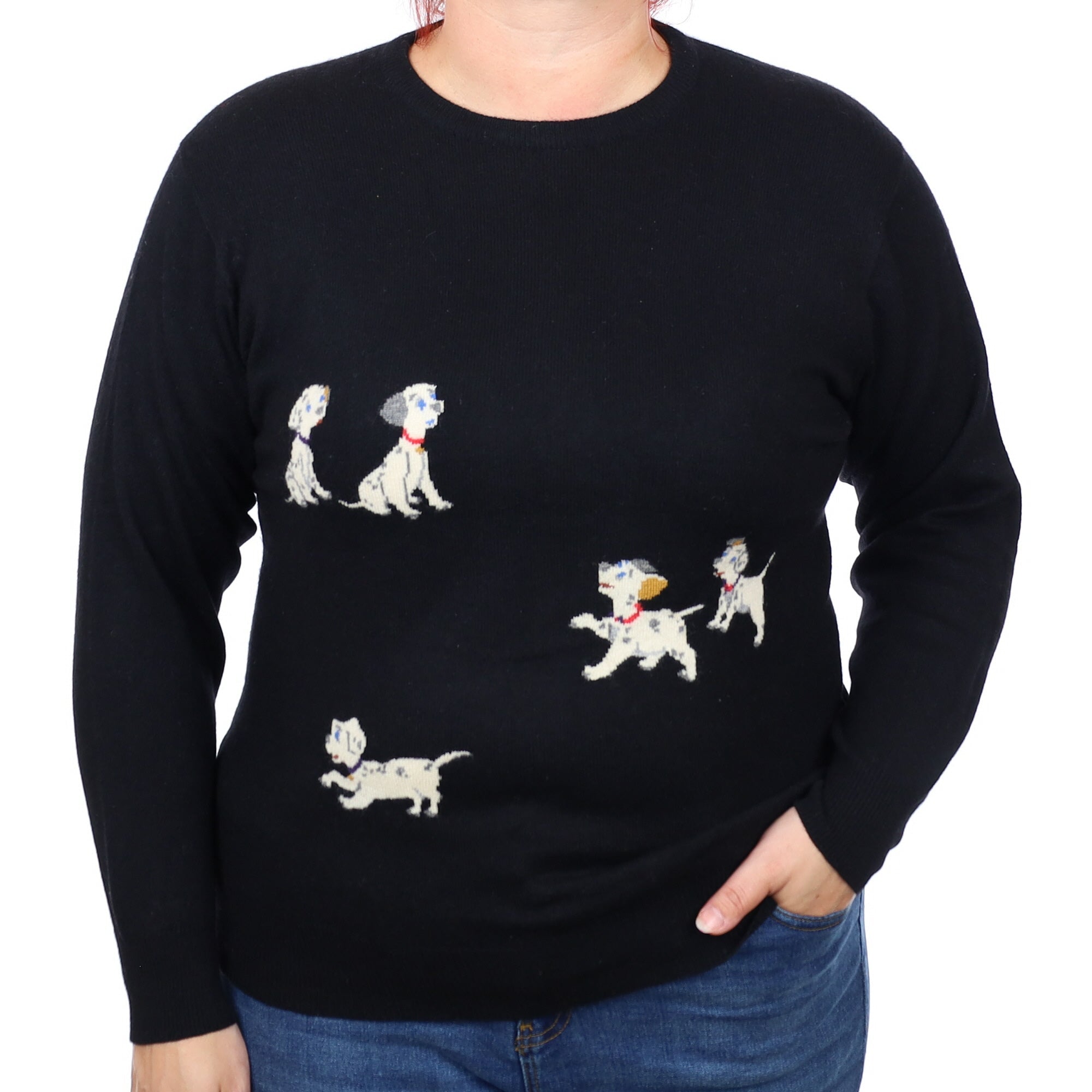 English Black Dalmatian Cashmere Crew Neck Jumper Large