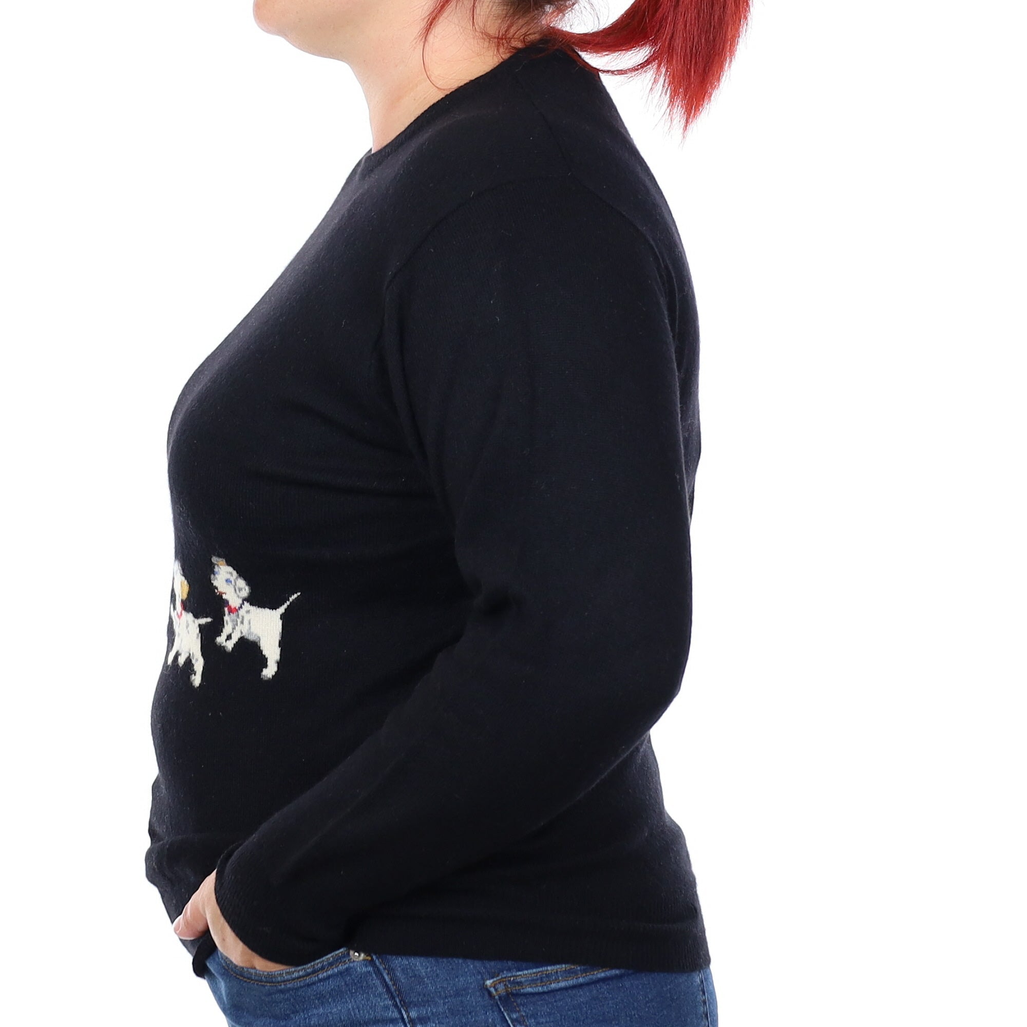 English Black Dalmatian Cashmere Crew Neck Jumper Large