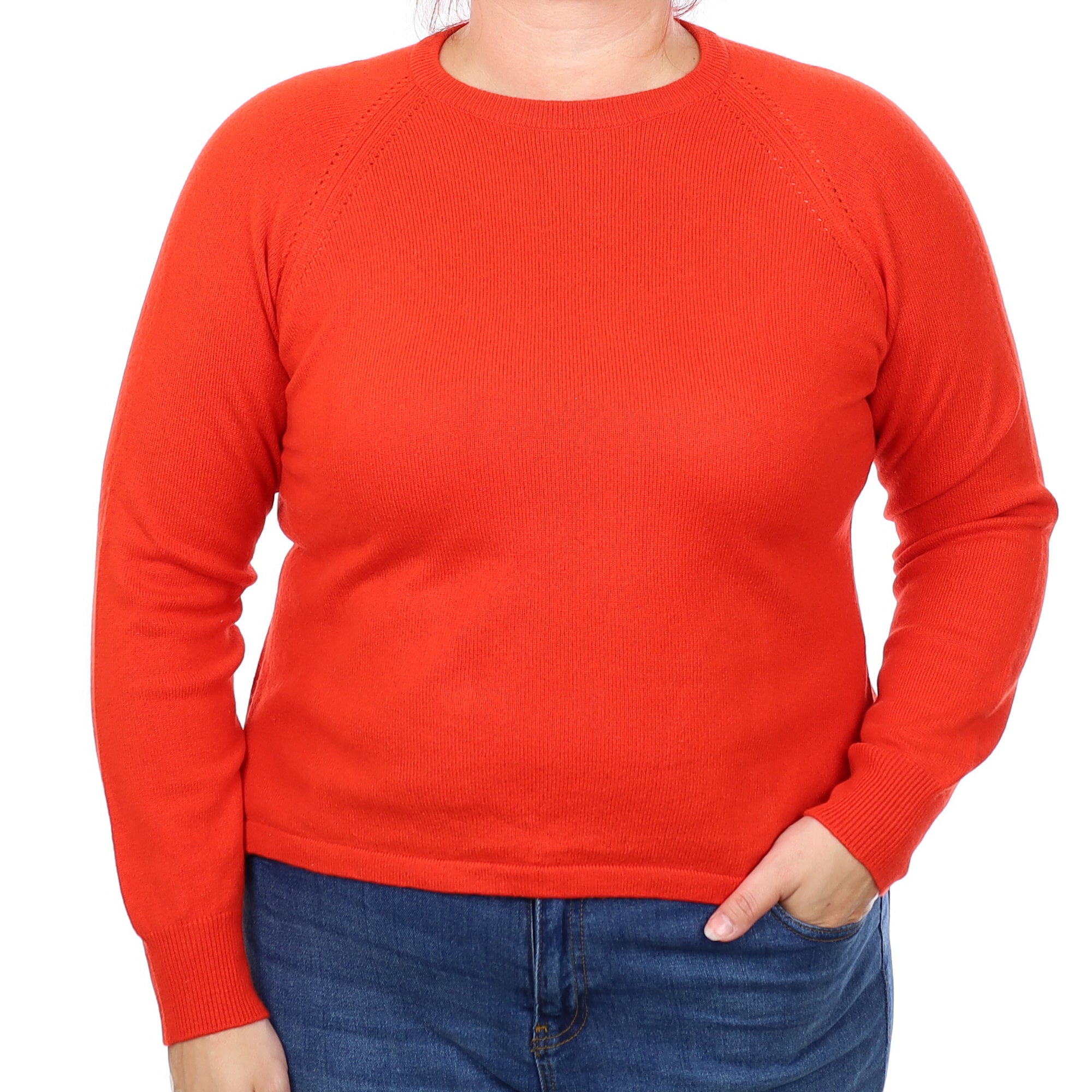 Vermillion Red Cashmere Crew Neck Jumper Large