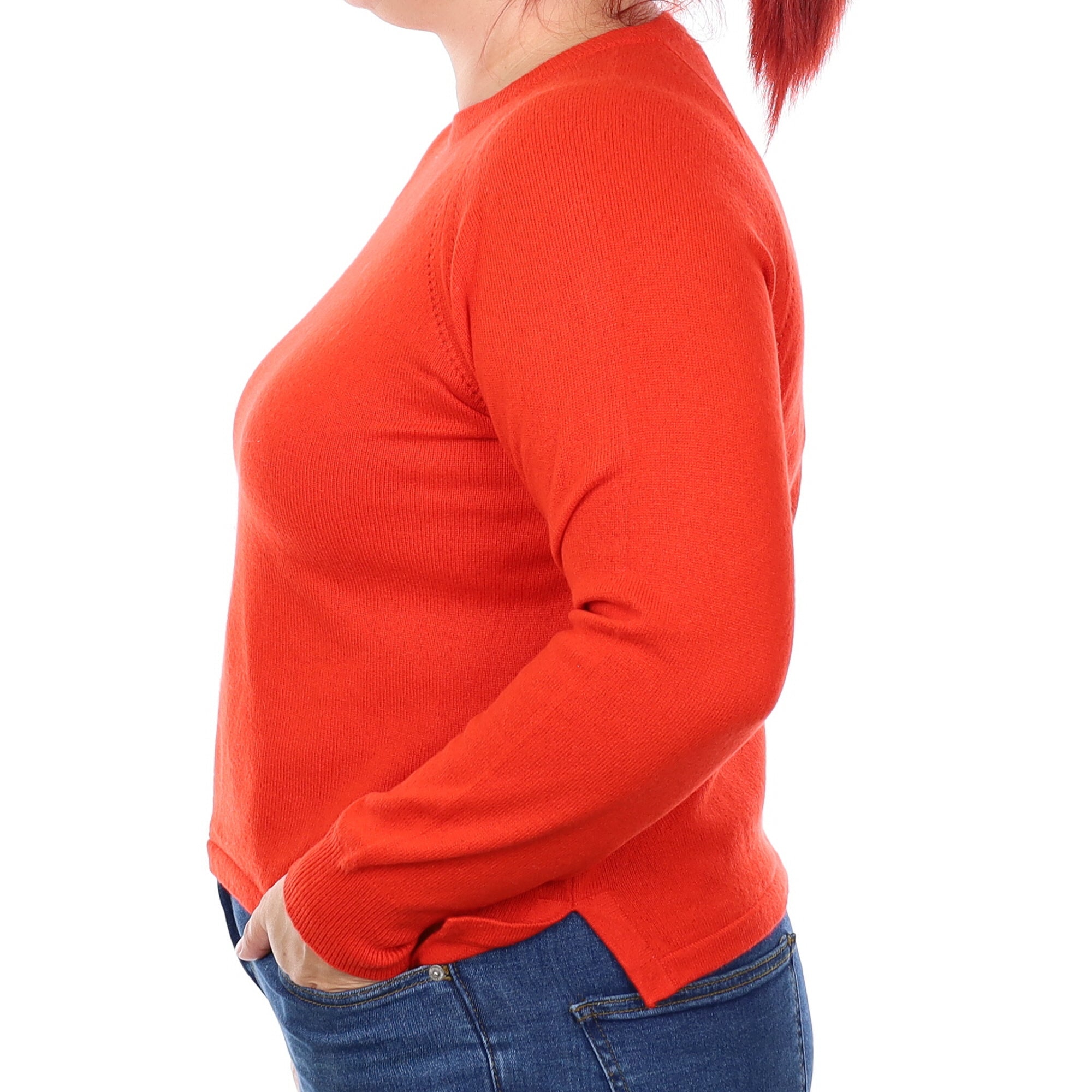 Vermillion Red Cashmere Crew Neck Jumper Large