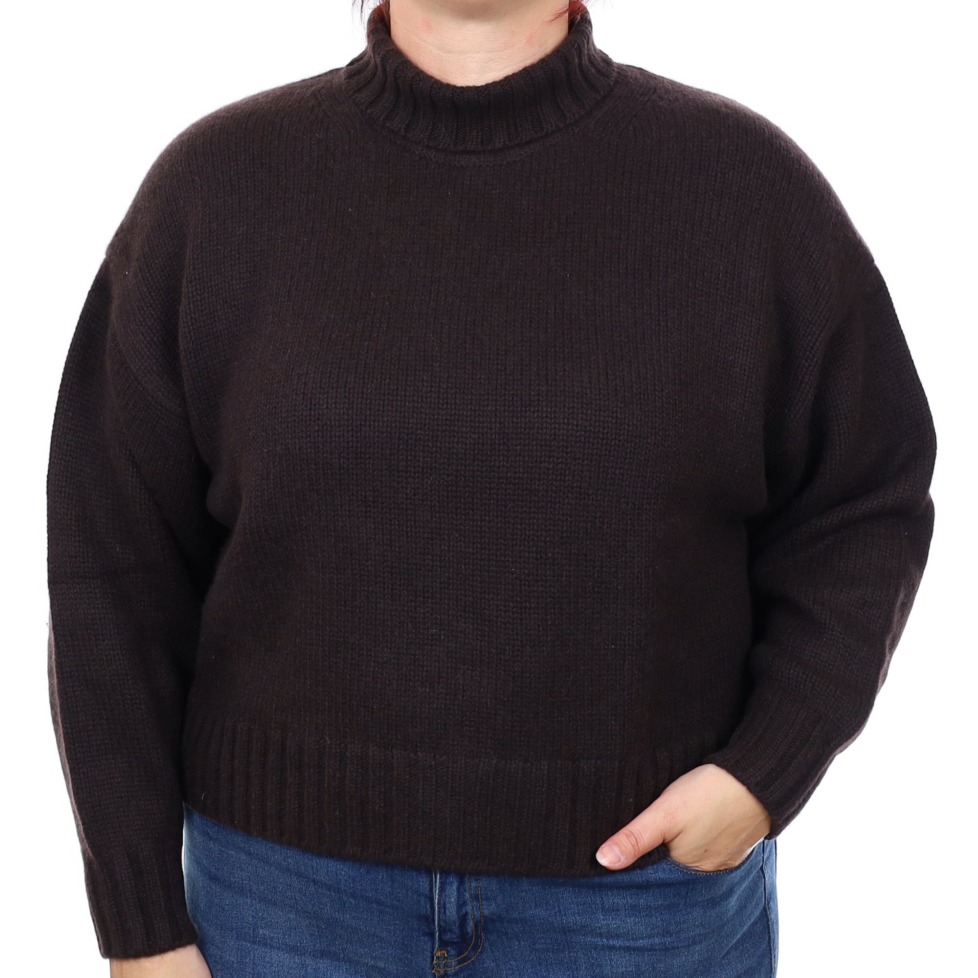 Bitter Chocolate Chunky Cashmere Polo Neck Jumper Large