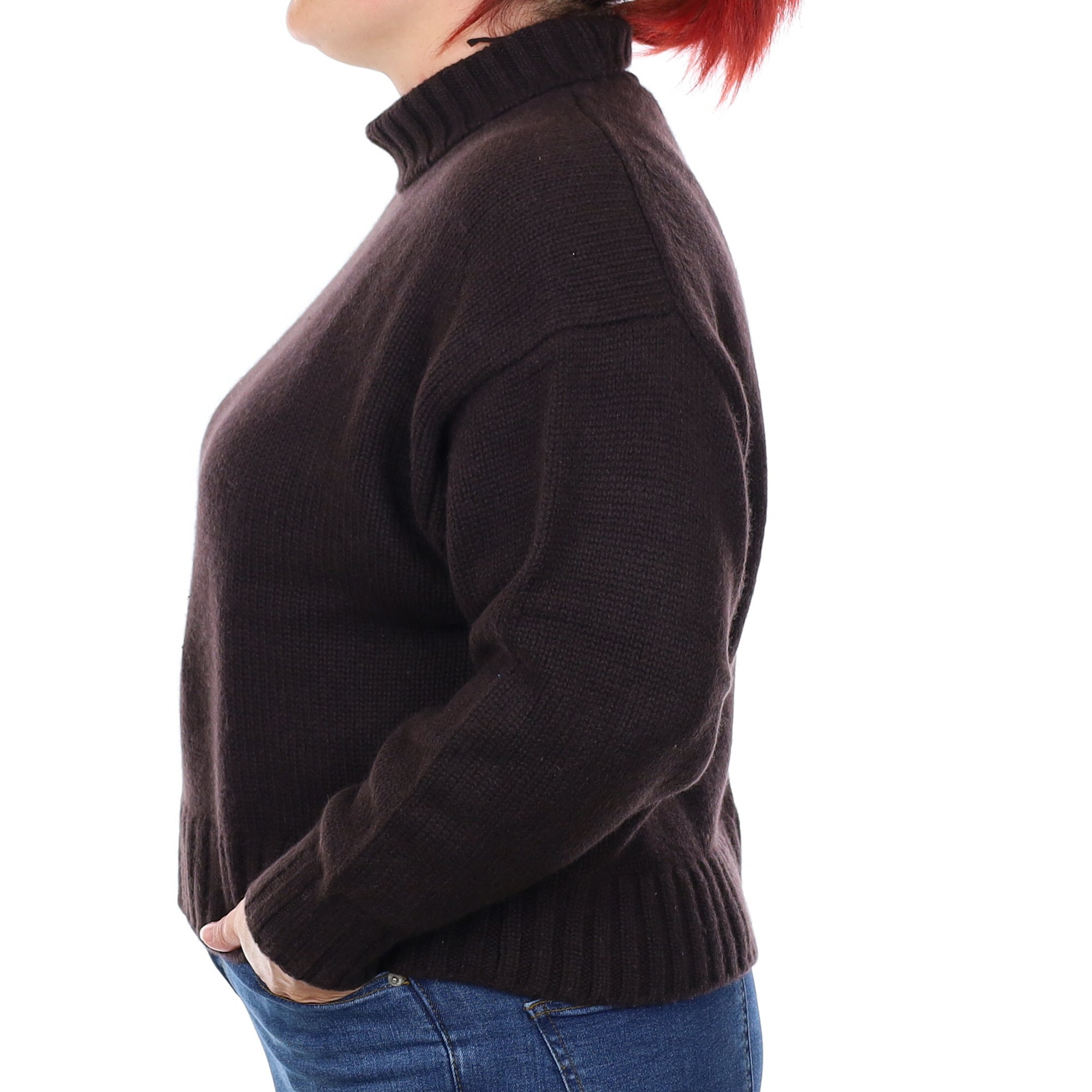 Bitter Chocolate Chunky Cashmere Polo Neck Jumper Large