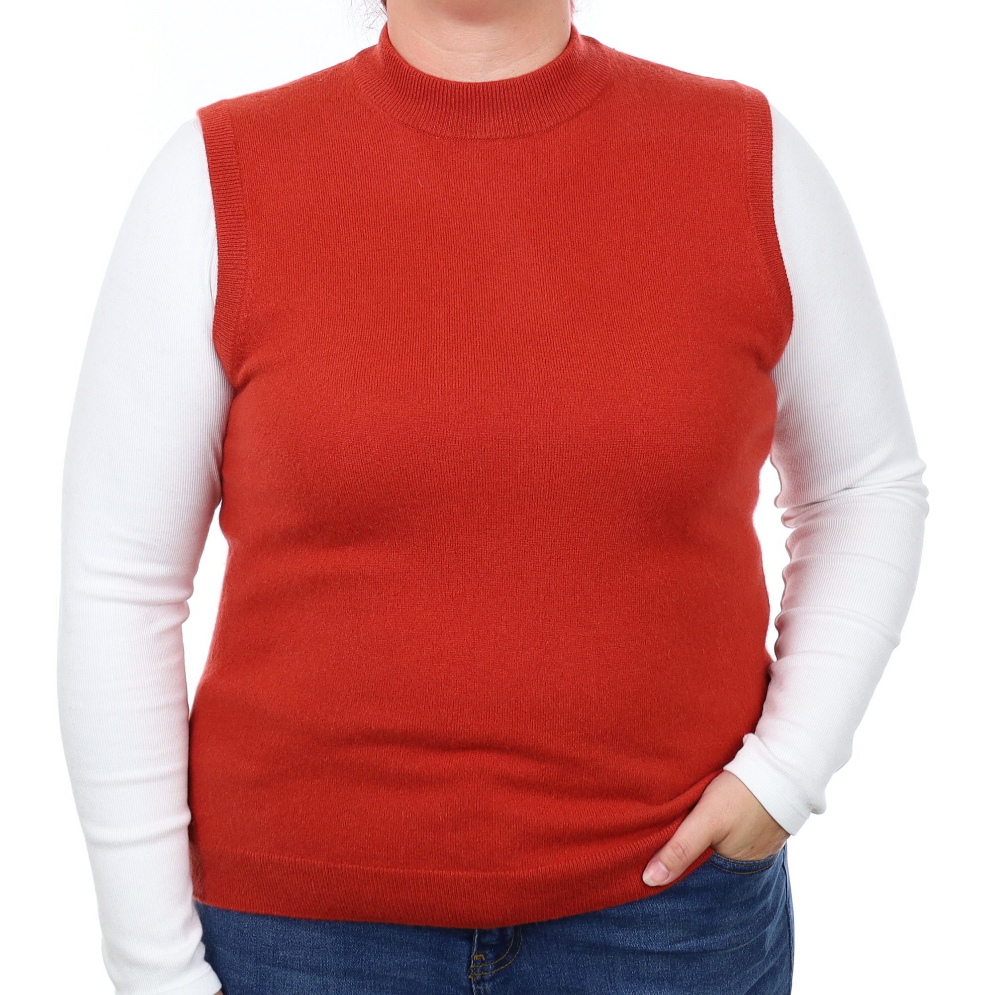 Paprika Orange Cashmere Turtleneck Tank Top Large