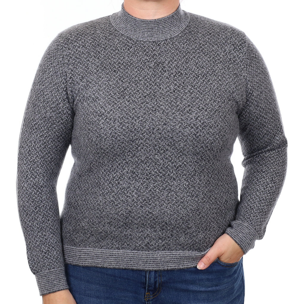 Two Tone Grey Textured Knit Cashmere Turtleneck Jumper Large