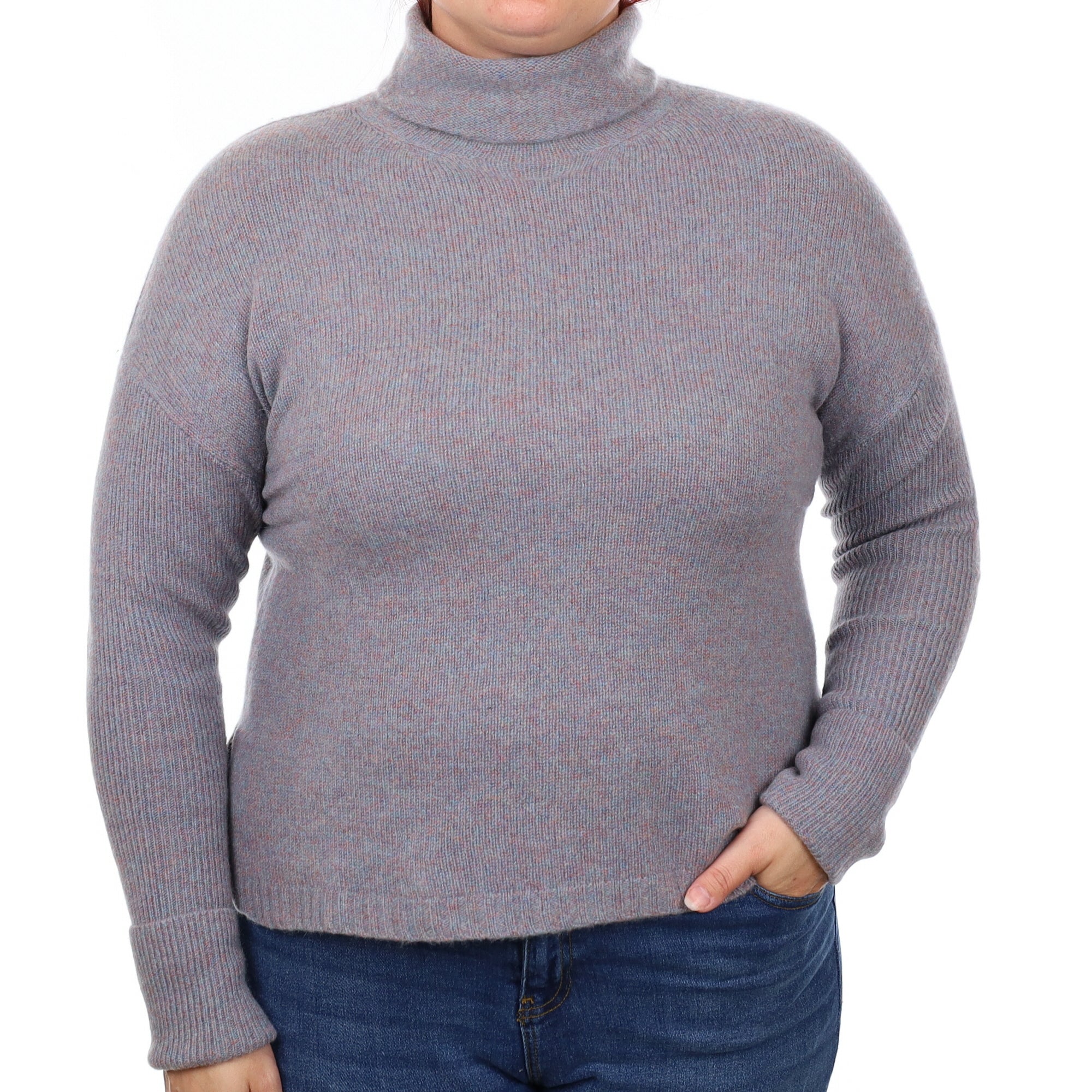 Jigsaw Dusty Marl Heavy Knit Cashmere Polo Neck Jumper Large