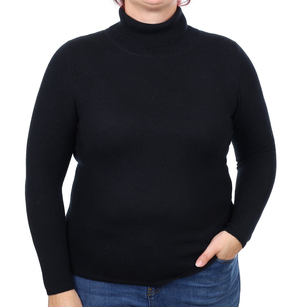 Black Cashmere Polo Neck Jumper Large