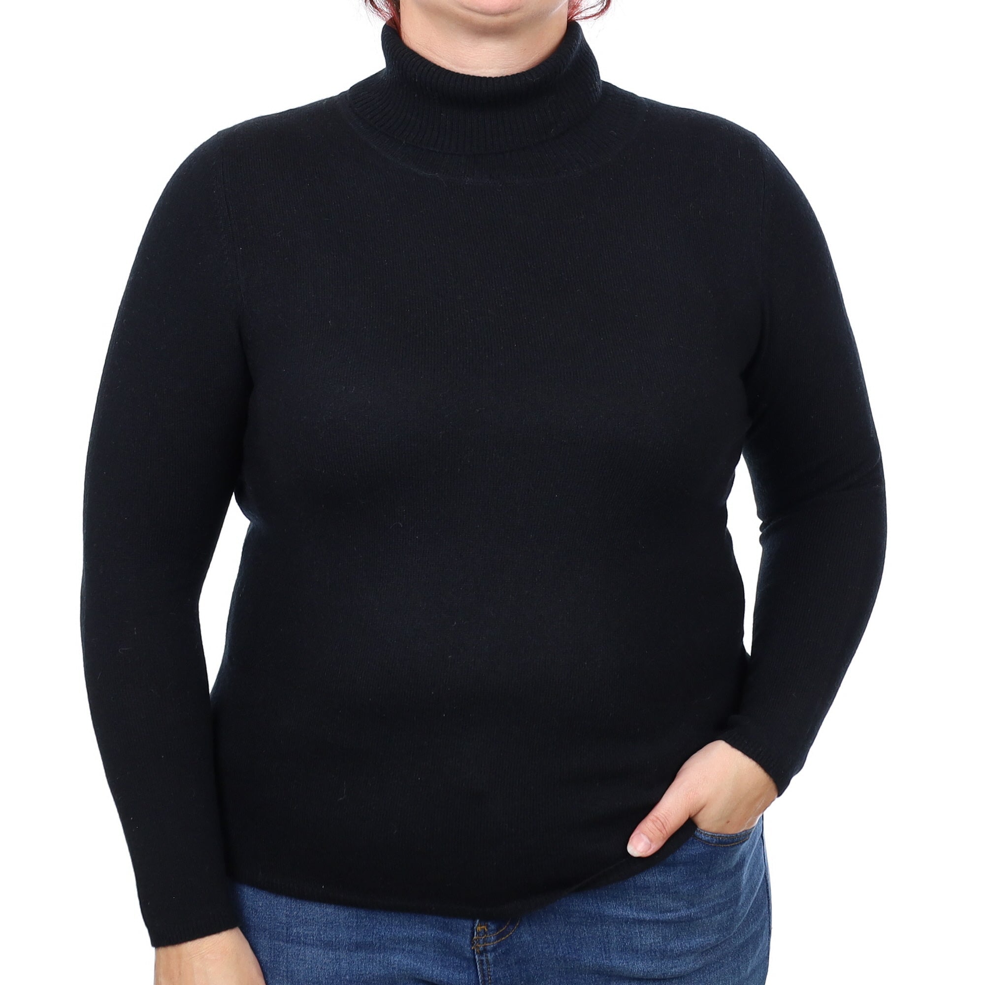Black Cashmere Polo Neck Jumper Large