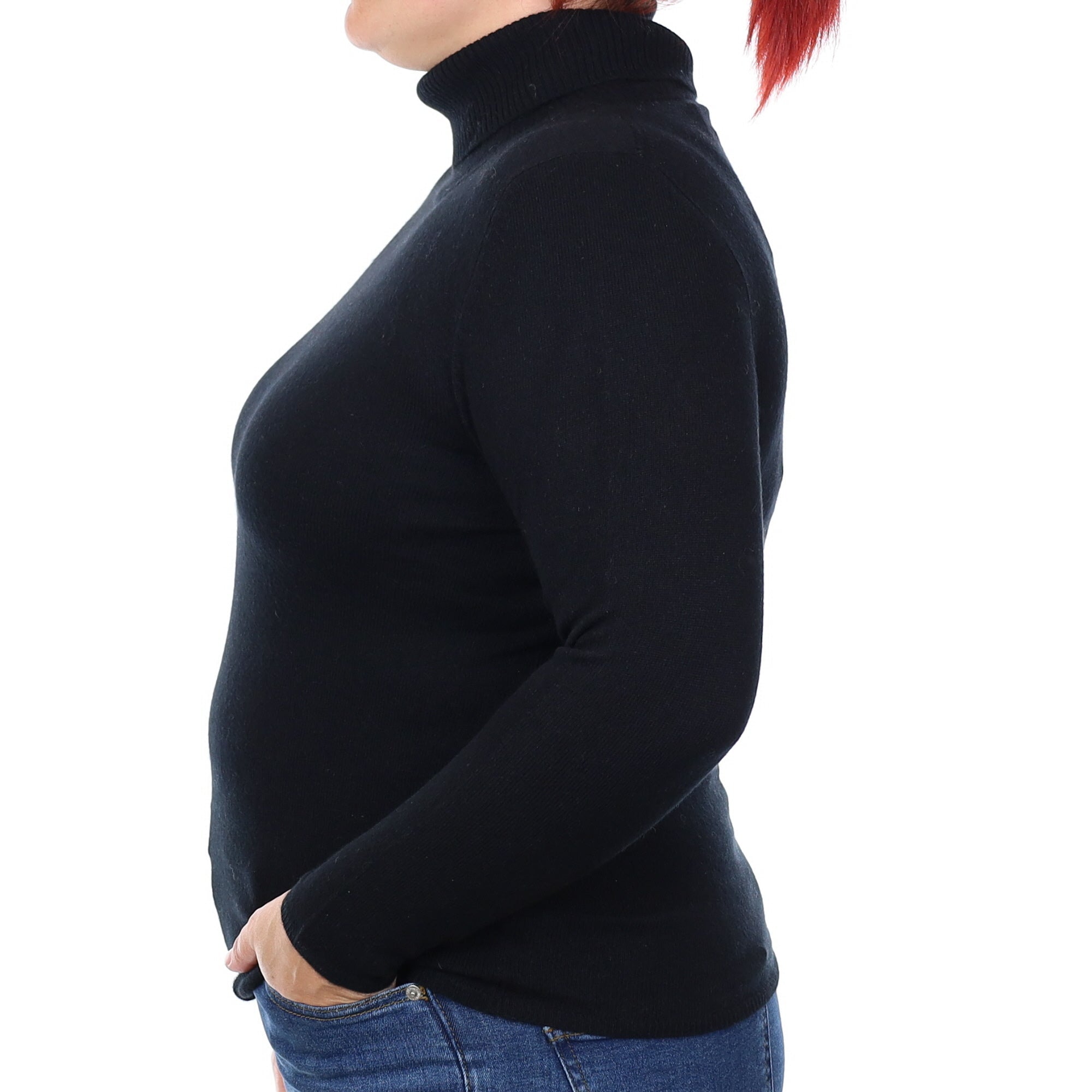 Black Cashmere Polo Neck Jumper Large