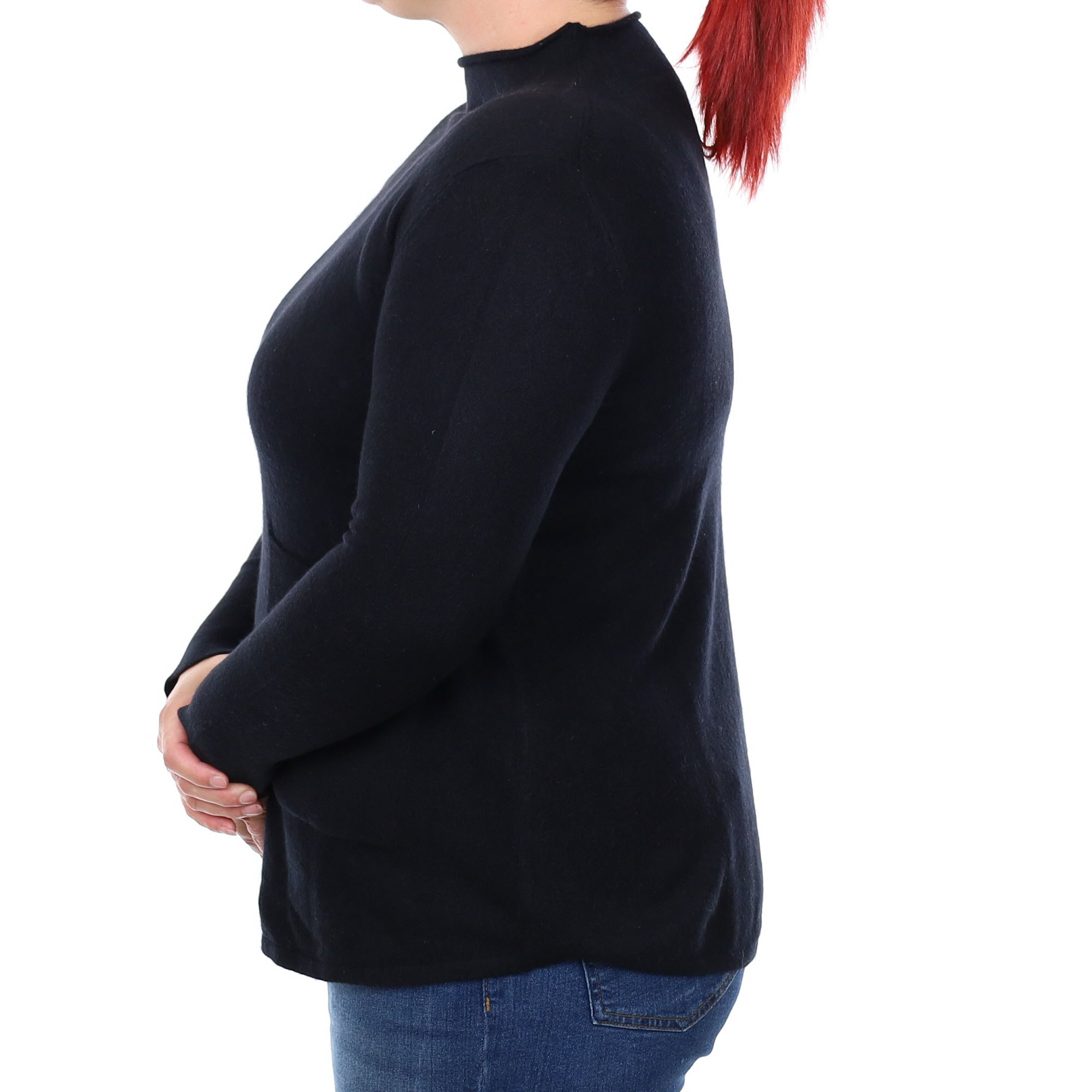 Black Cashmere Funnel  Neck Jumper with Pocket Large