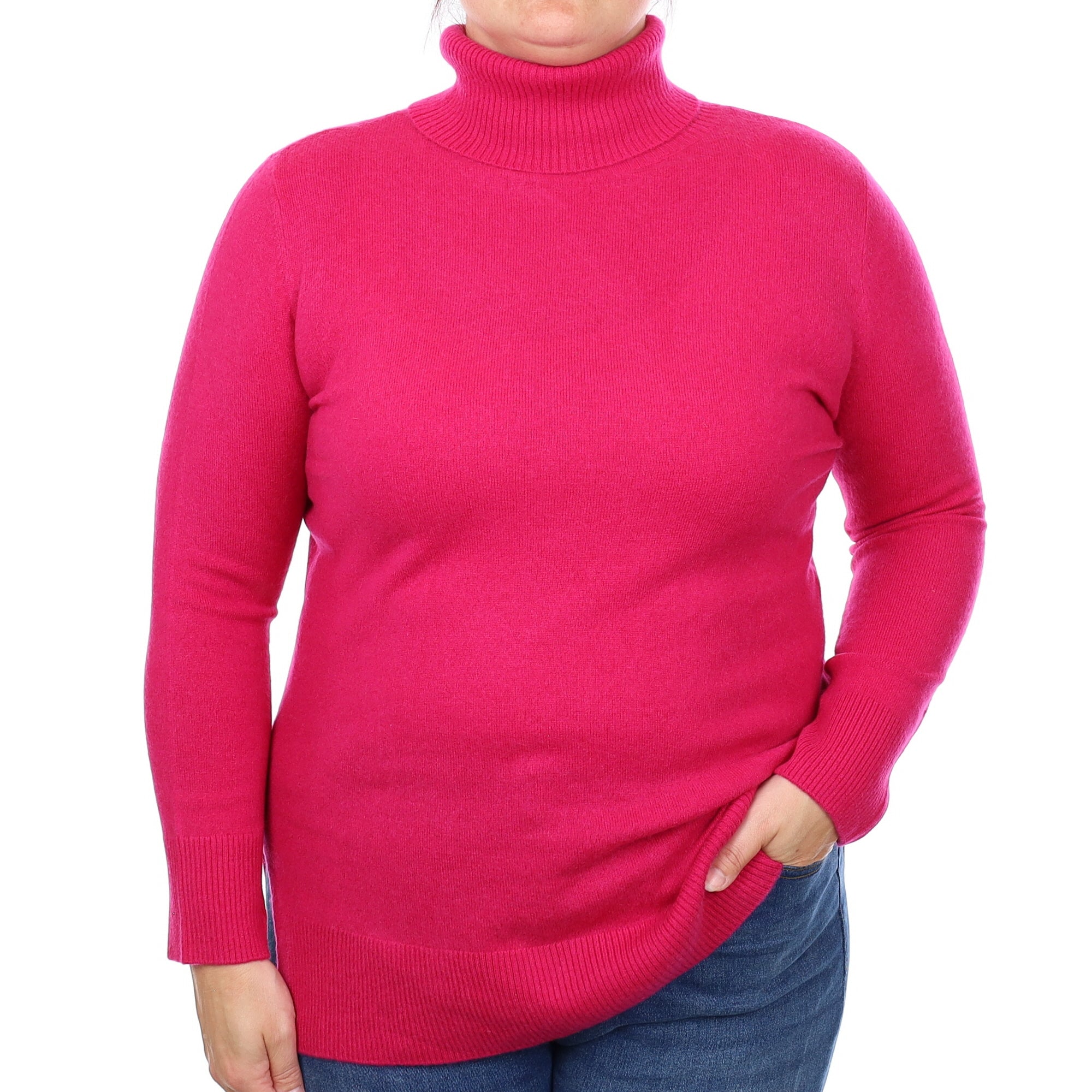 Fuchsia Pink Cashmere Polo Neck Jumper Large