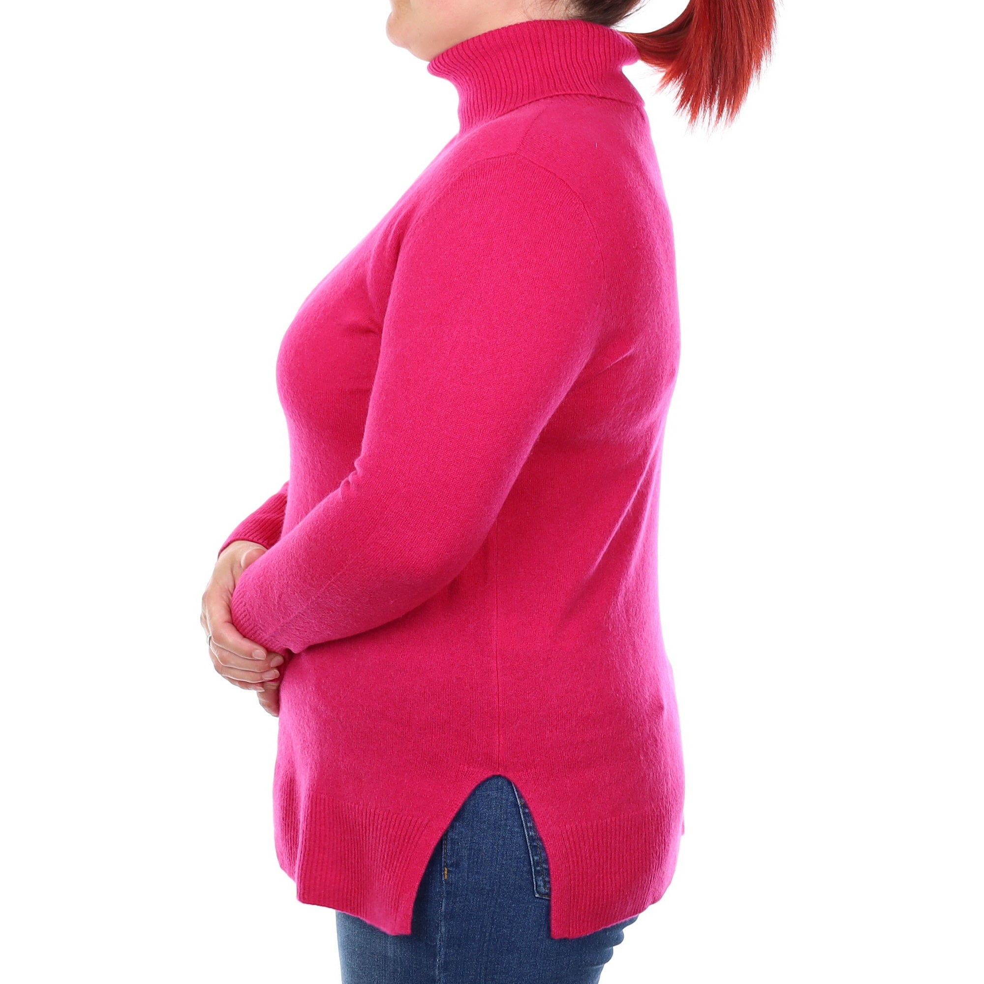 Fuchsia Pink Cashmere Polo Neck Jumper Large