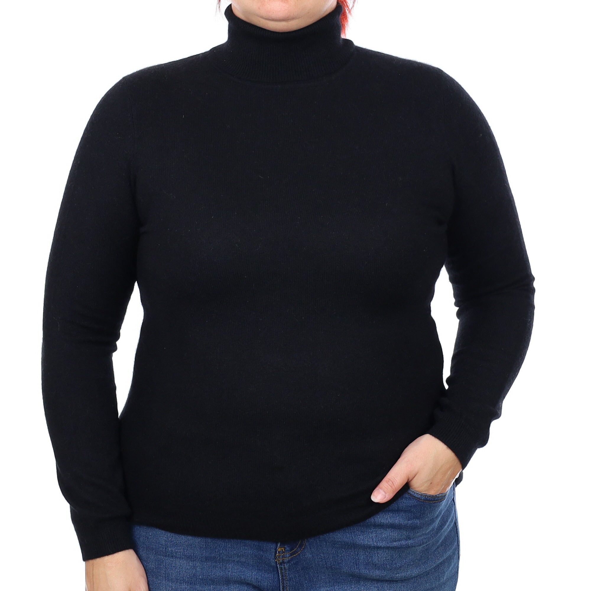 Black Cashmere Polo Neck Jumper Large