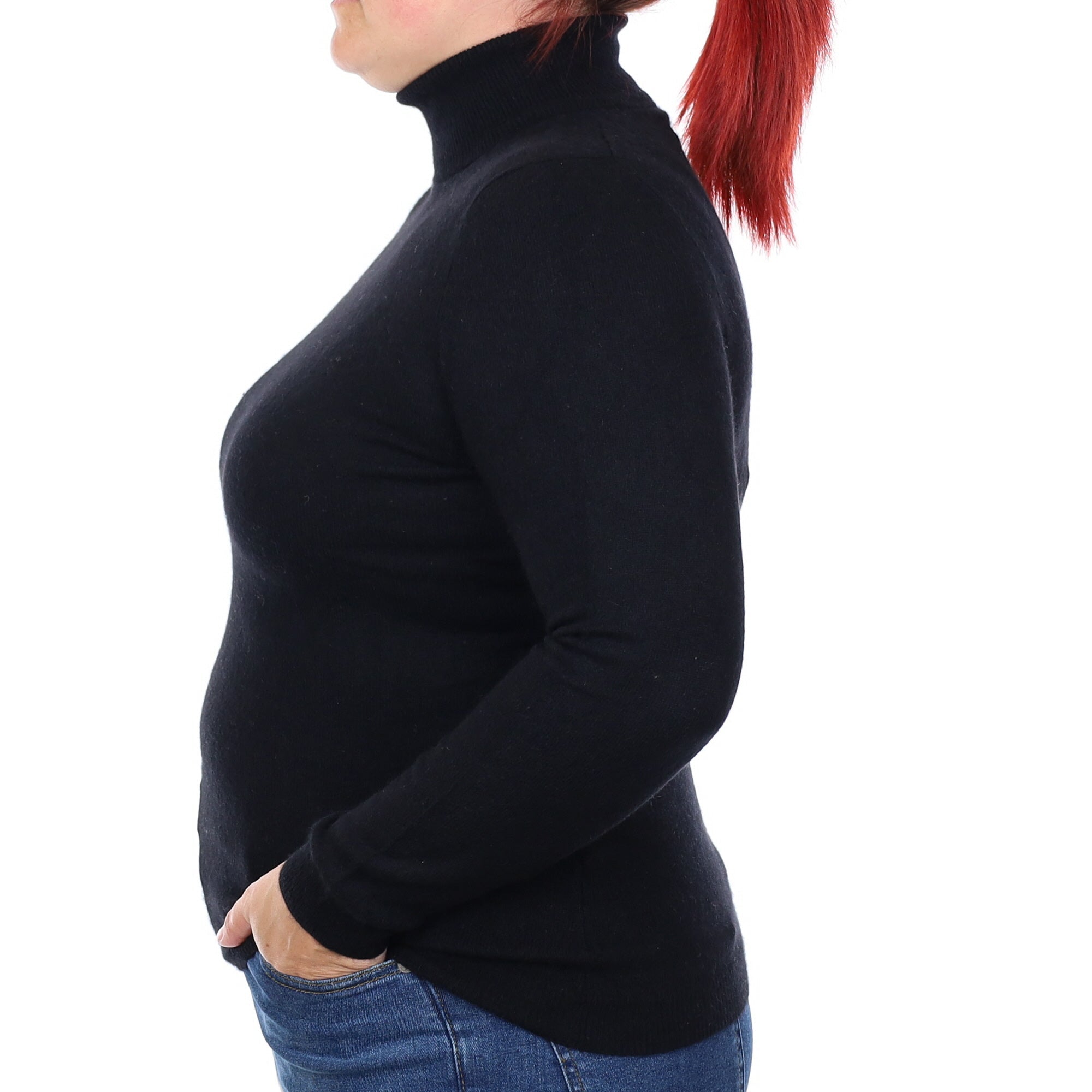 Black Cashmere Polo Neck Jumper Large
