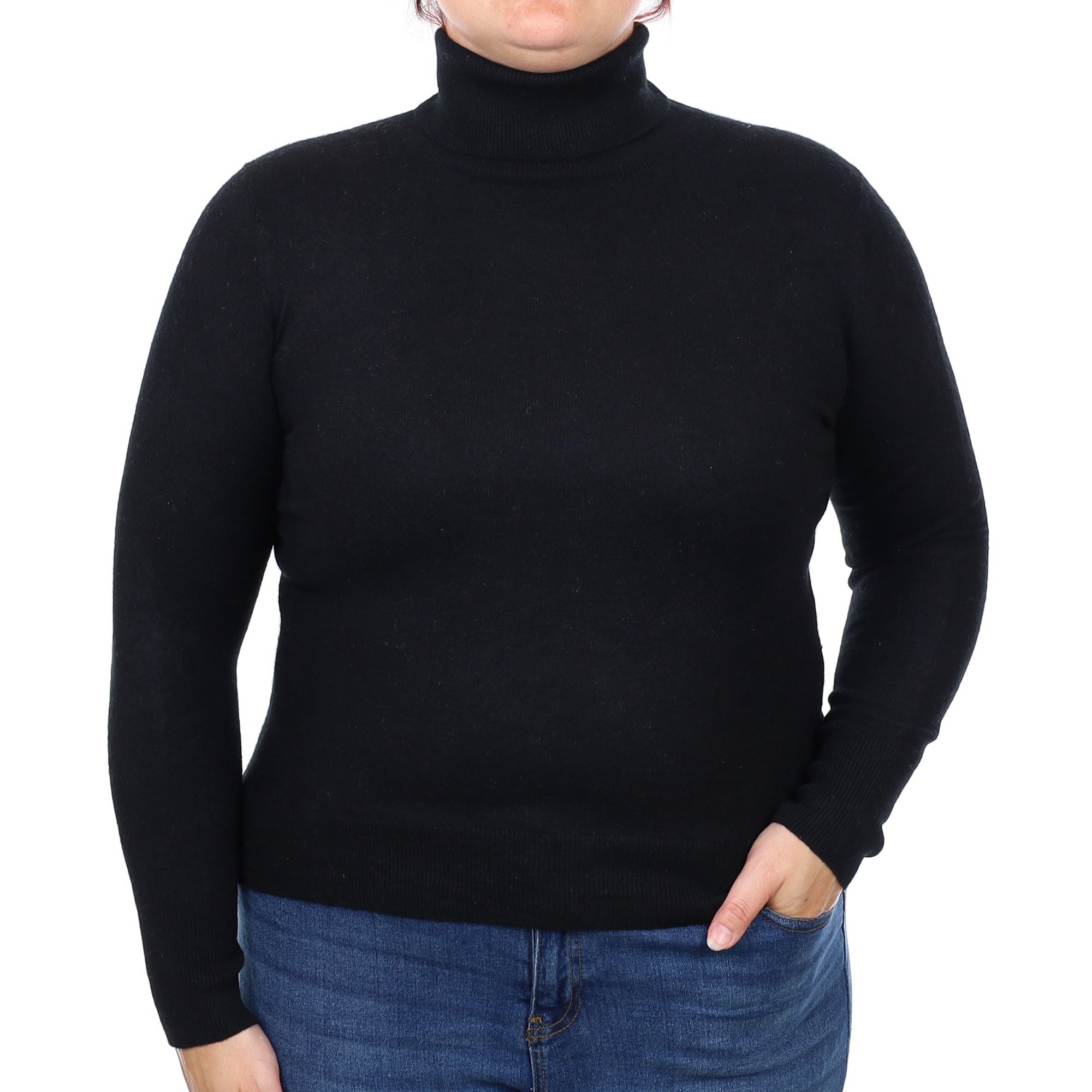Black Cashmere Polo Neck Jumper Large