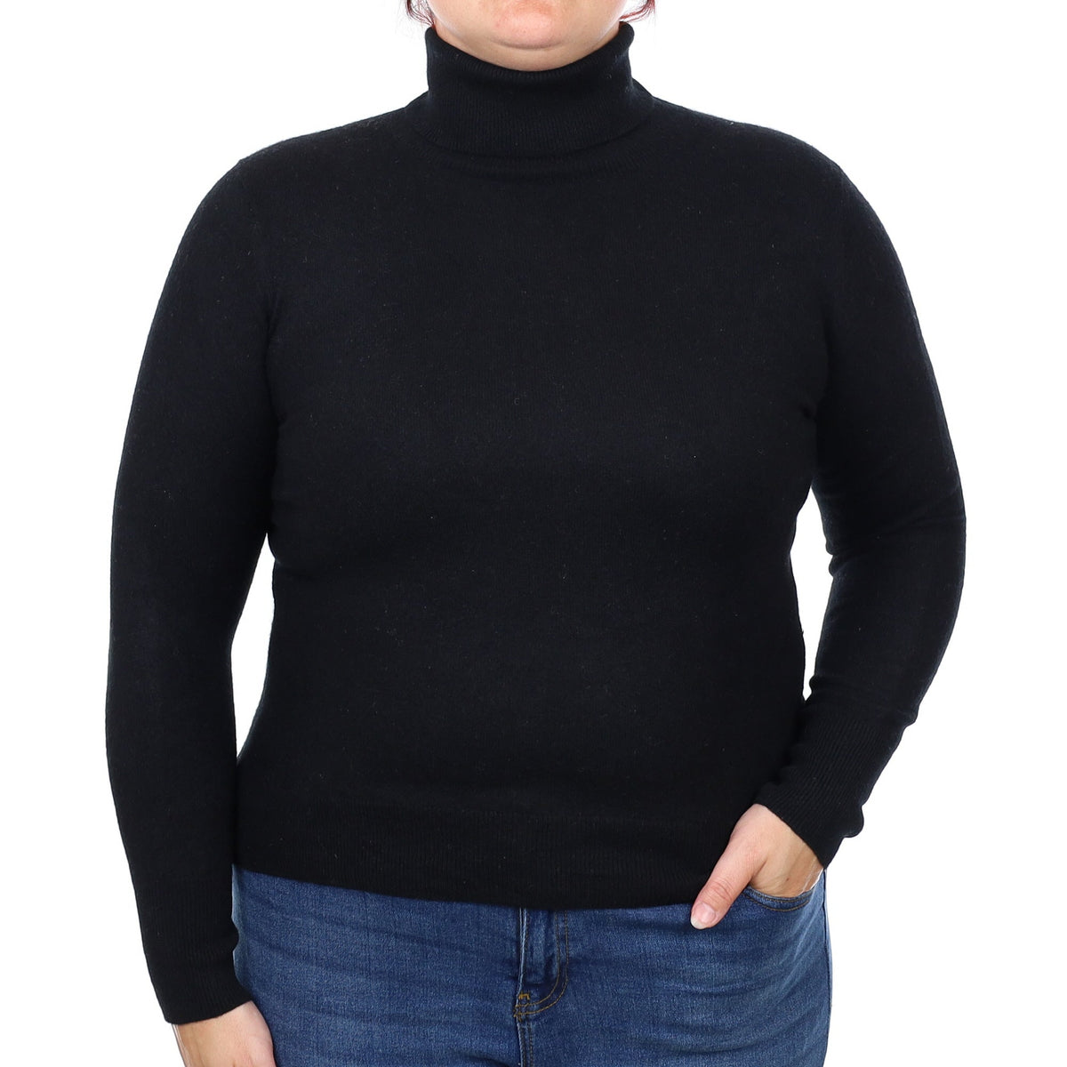 Black Cashmere Polo Neck Jumper Large