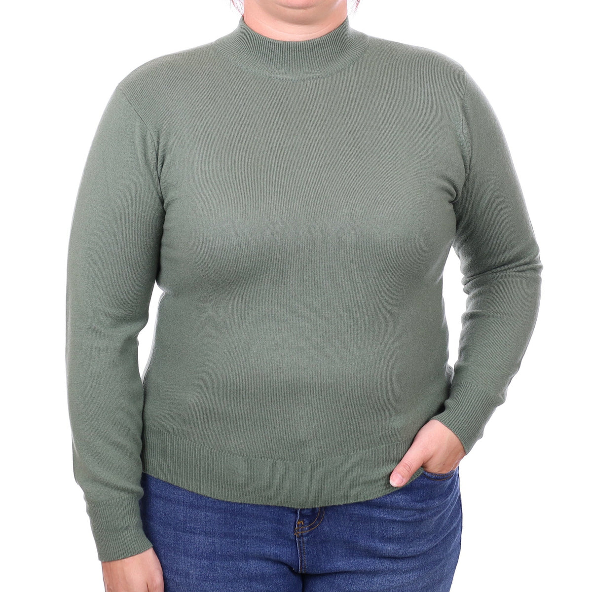 Sage Green Cashmere Turtleneck Jumper Large