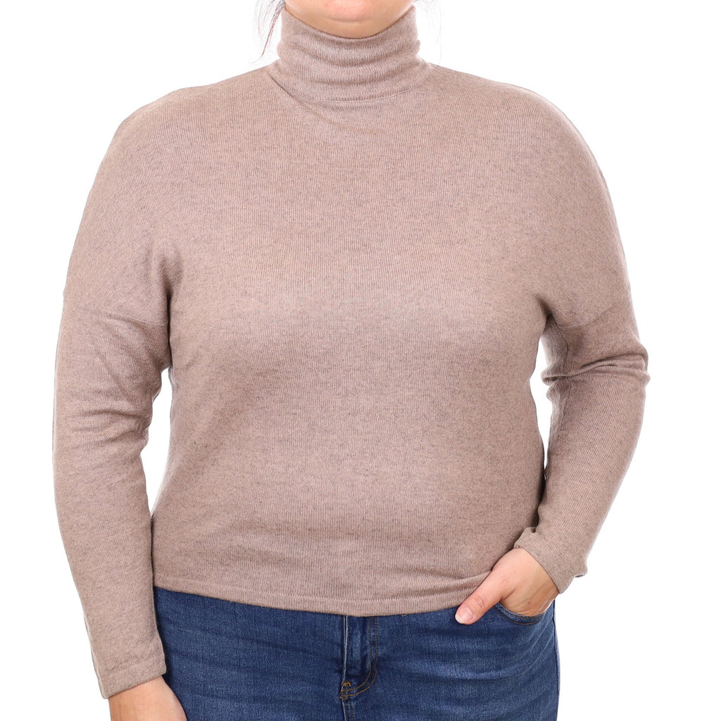 Mink Blush Cashmere Batwing Turtleneck Jumper Large