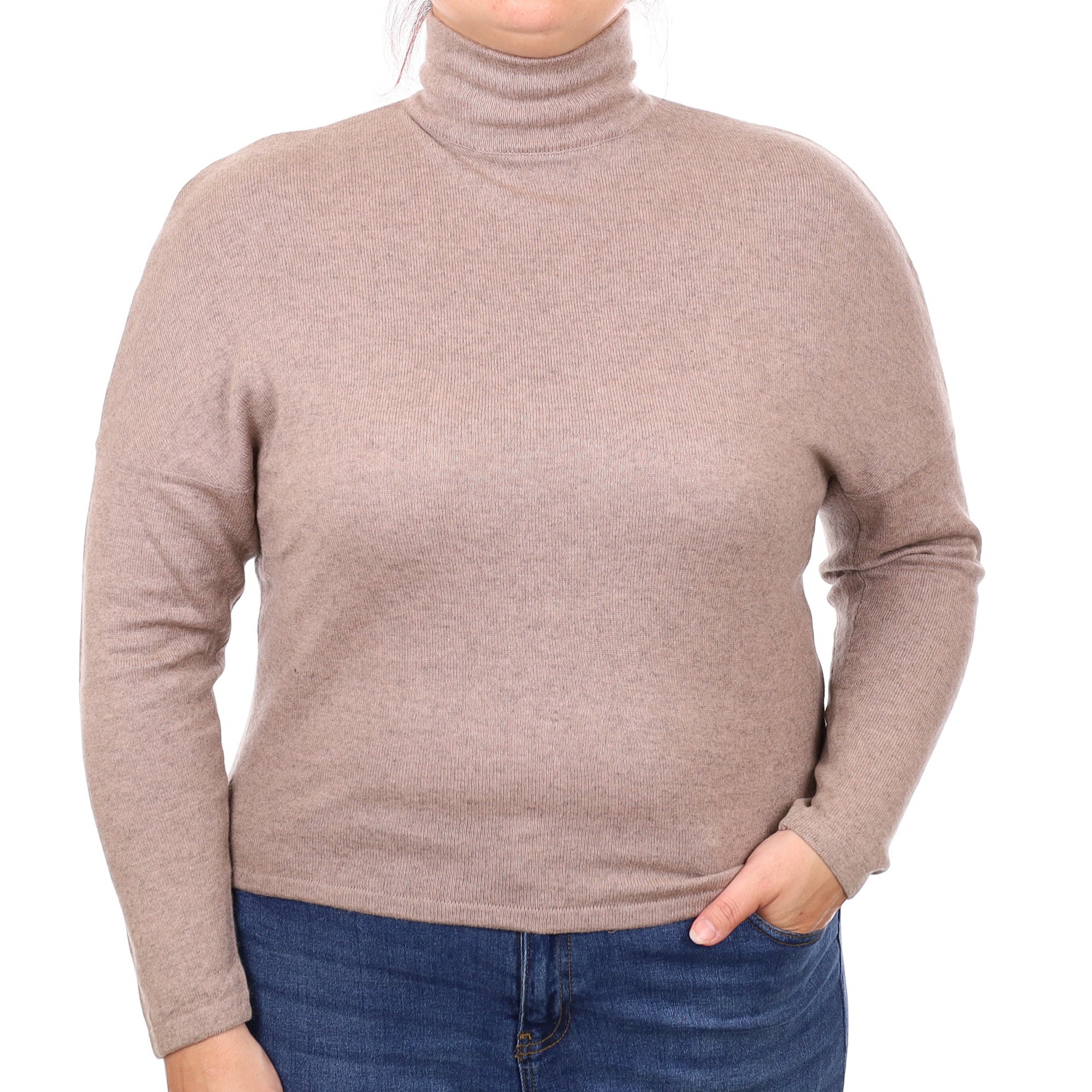 Mink Blush Cashmere Batwing Turtleneck Jumper Large