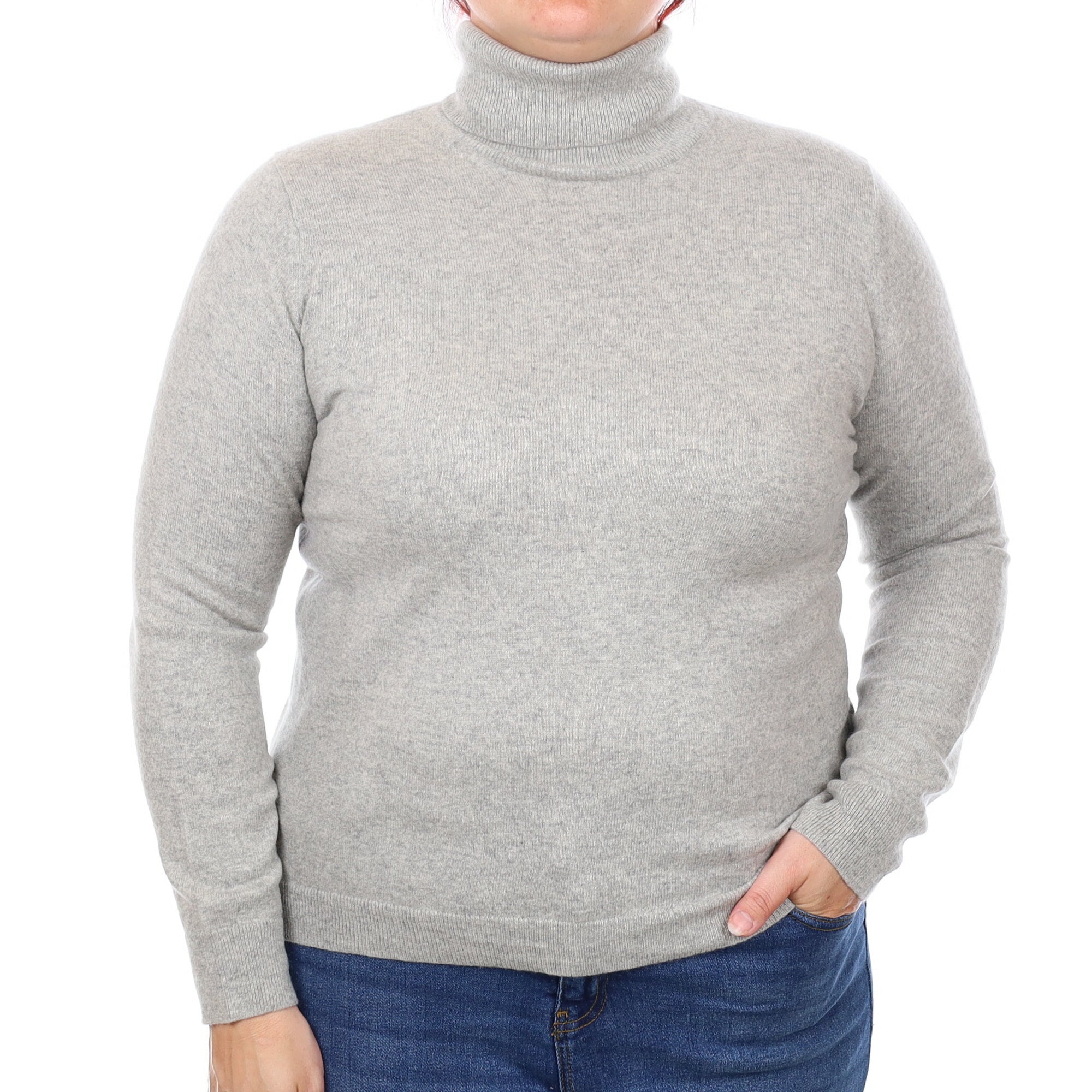 Smoke Grey Cashmere Polo Neck Jumper Large