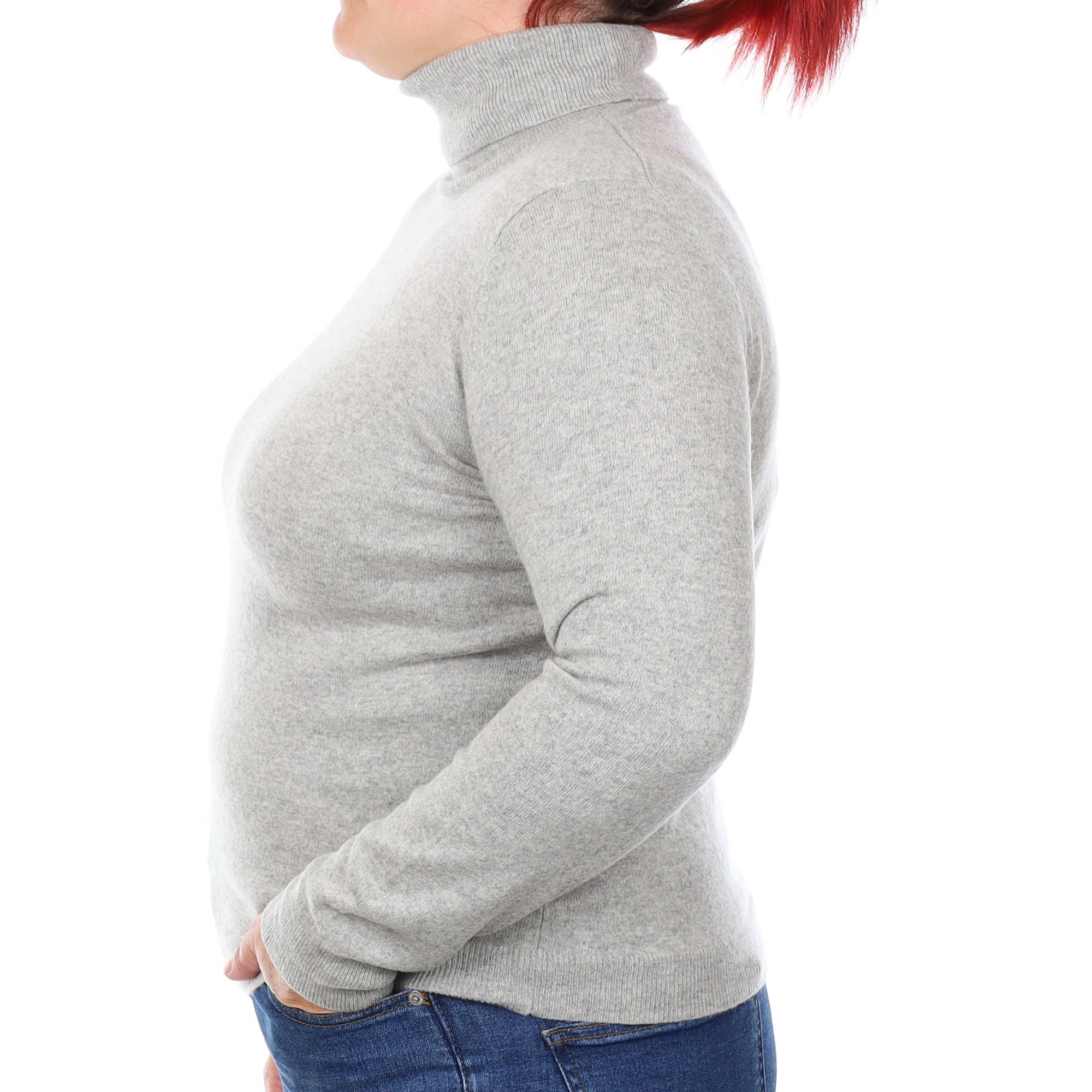 Smoke Grey Cashmere Polo Neck Jumper Large