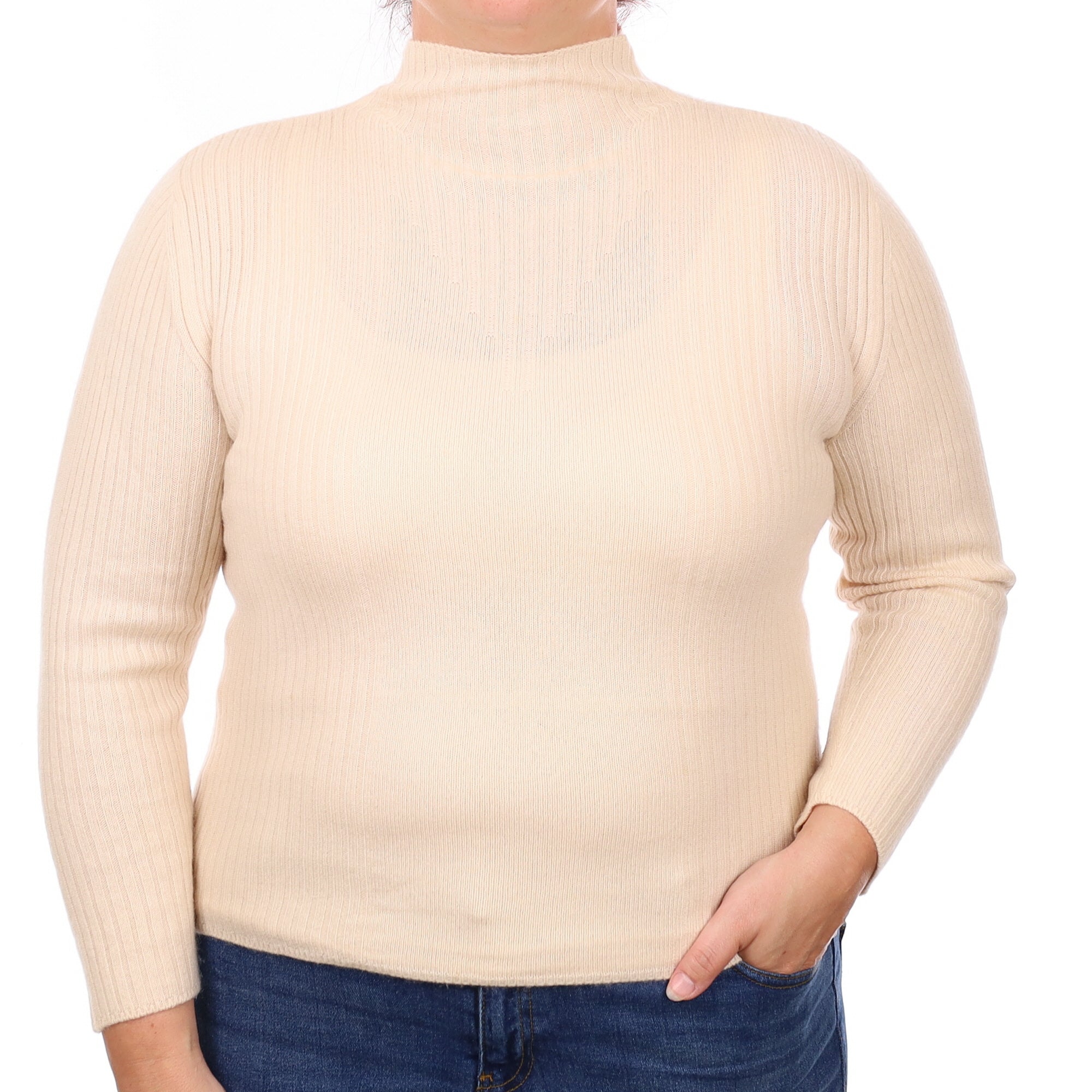 Palest Apricot Cashmere Ribbed Turtleneck Jumper Large