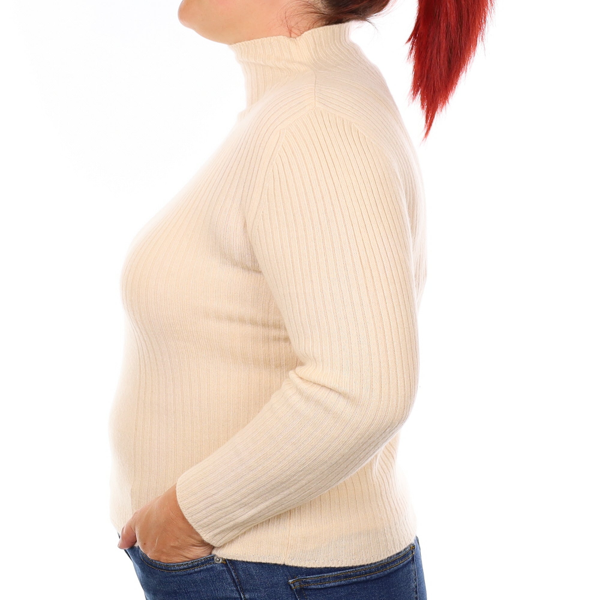 Palest Apricot Cashmere Ribbed Turtleneck Jumper Large
