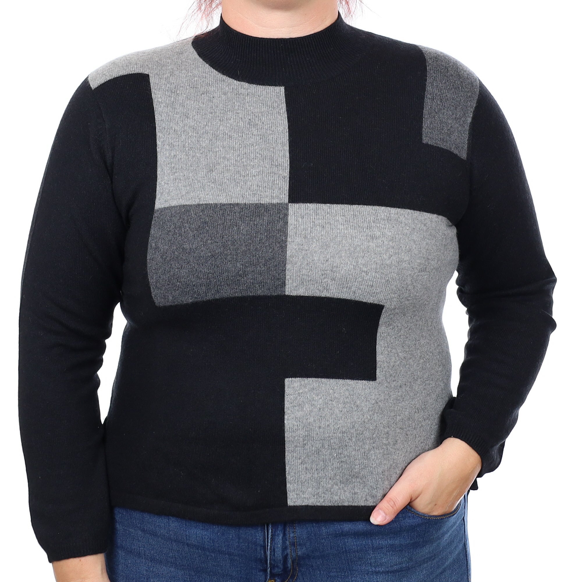 Black and Grey Cashmere Turtleneck Jumper Large