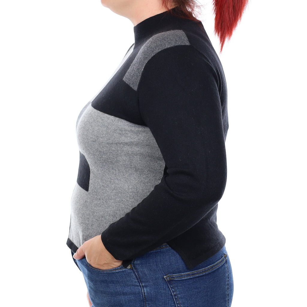 Black and Grey Cashmere Turtleneck Jumper Large