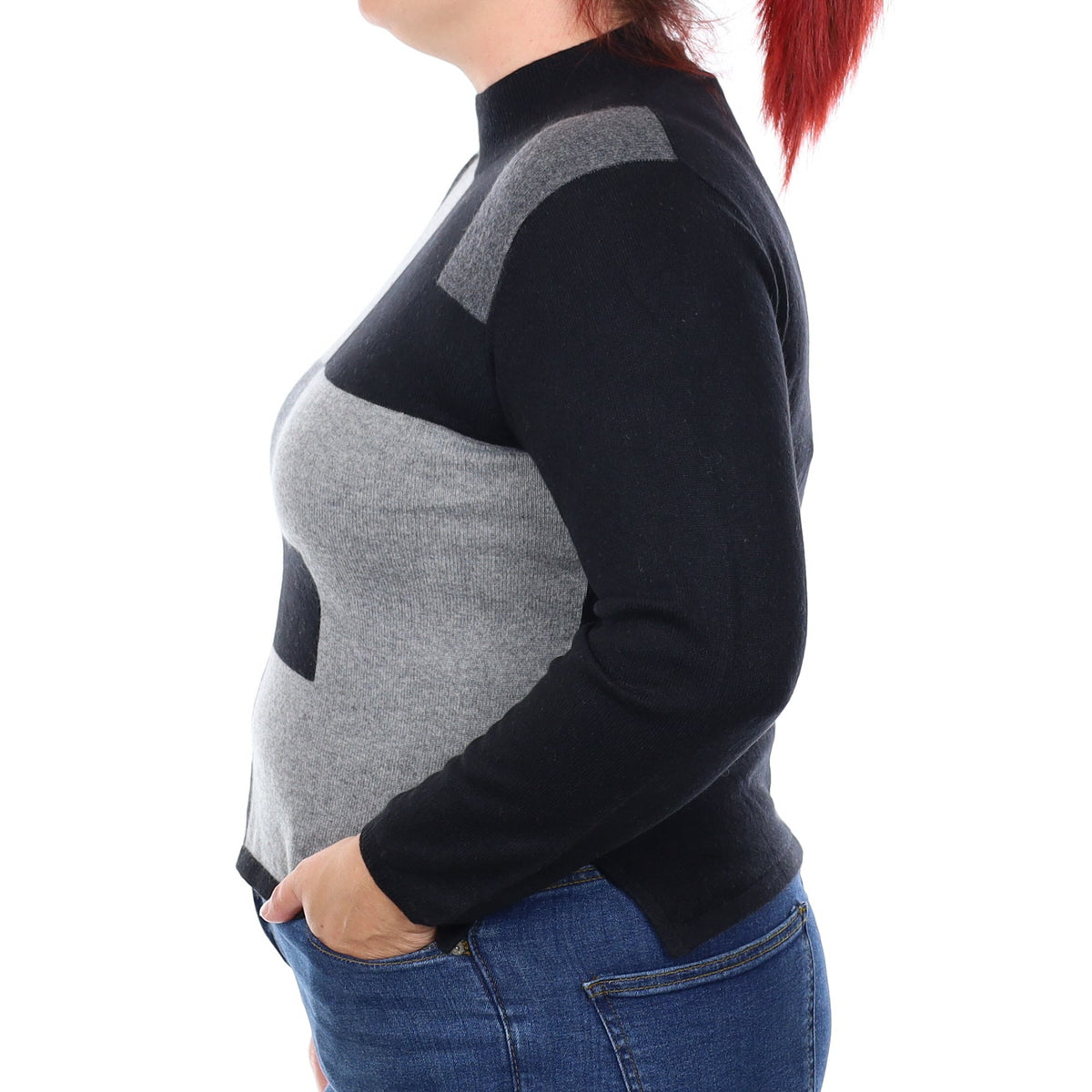 Black and Grey Cashmere Turtleneck Jumper Large