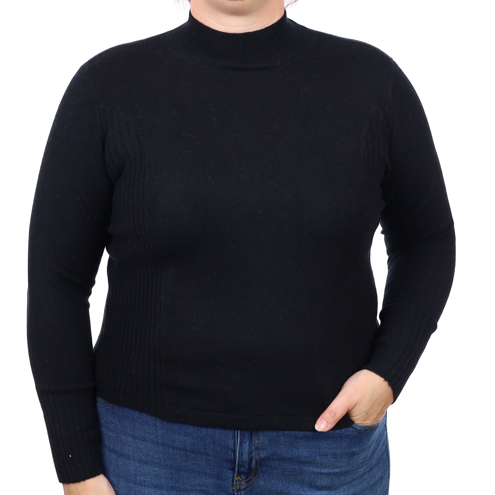 Black Rib Detail Cashmere Turtleneck Jumper Large