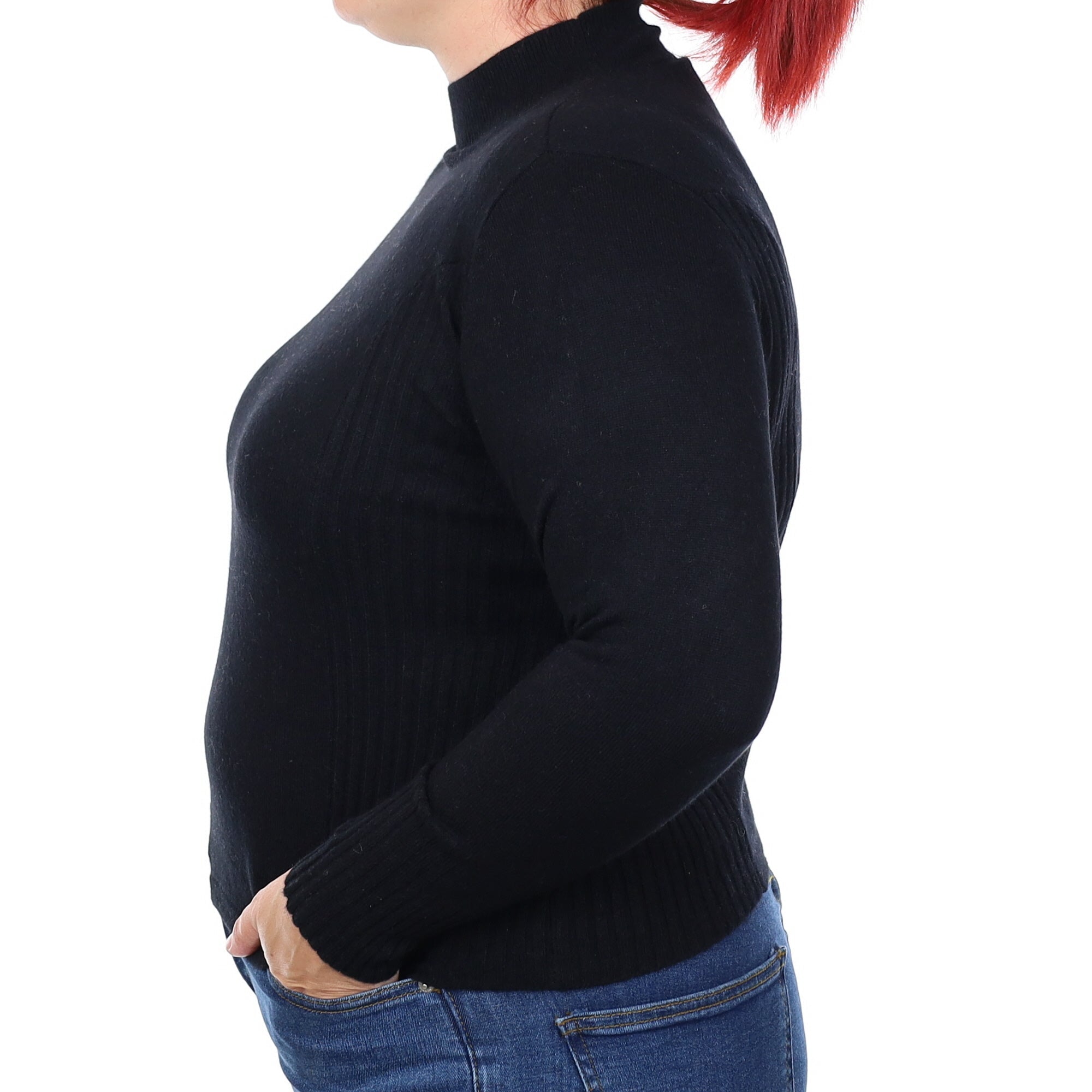 Black Rib Detail Cashmere Turtleneck Jumper Large