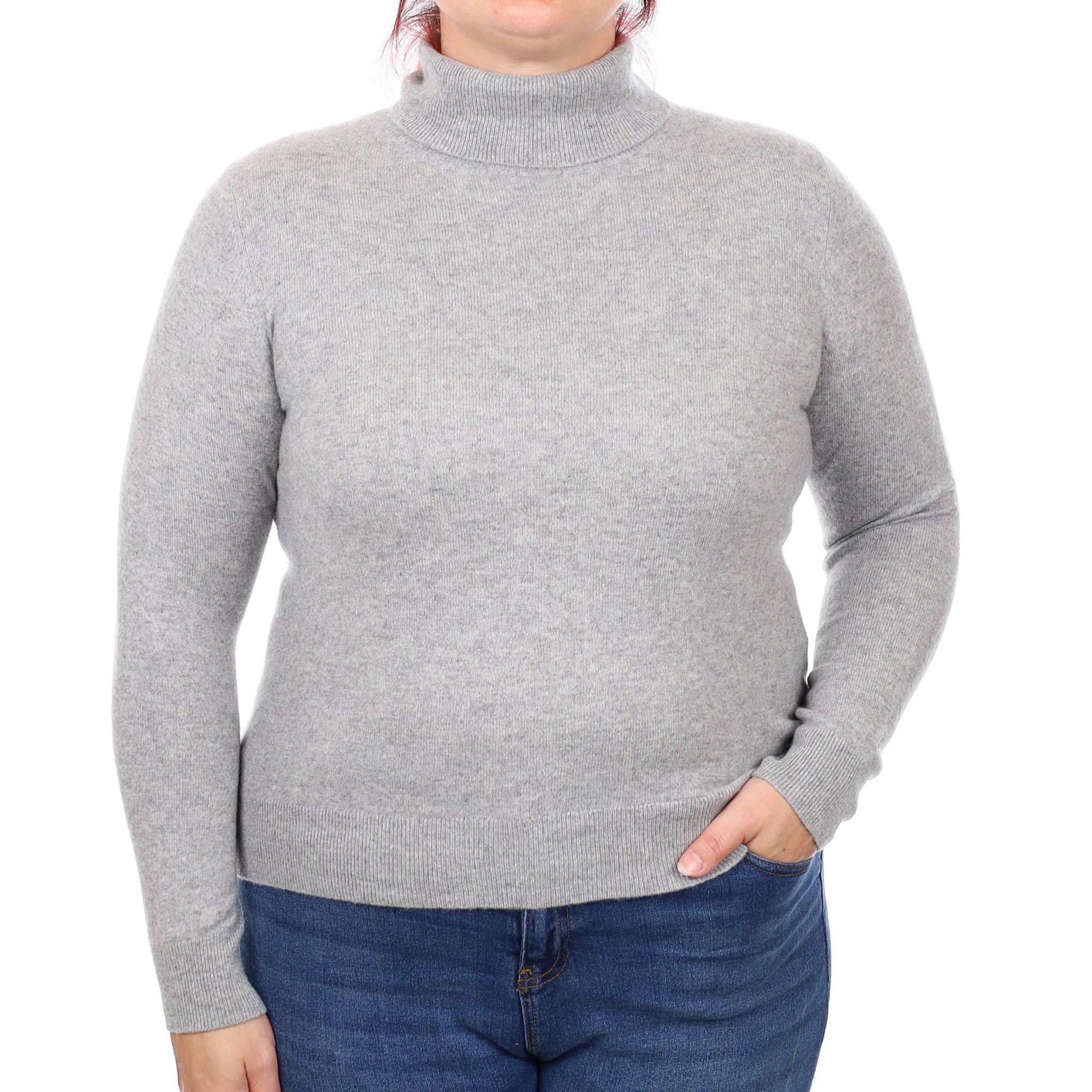 Smoke Grey Cashmere Polo Neck Jumper Large
