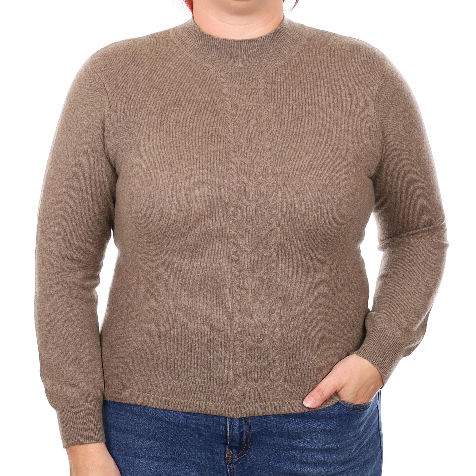 Mocha Cable Detail Cashmere Turtleneck Jumper Large
