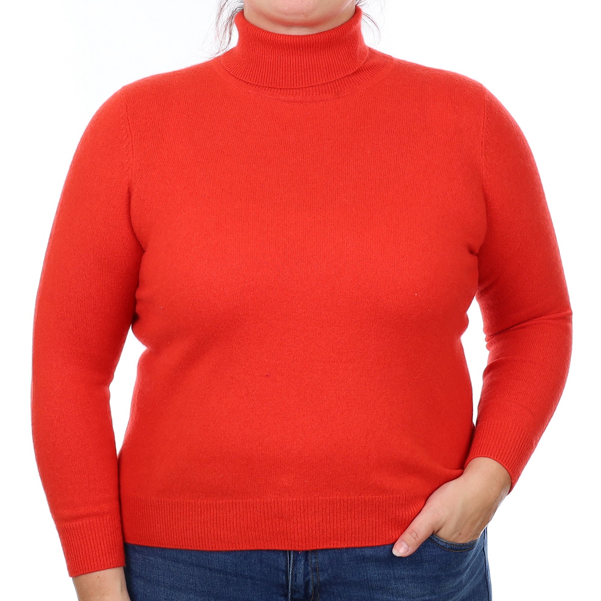Vermillion Orange Cashmere Polo Neck Jumper Large