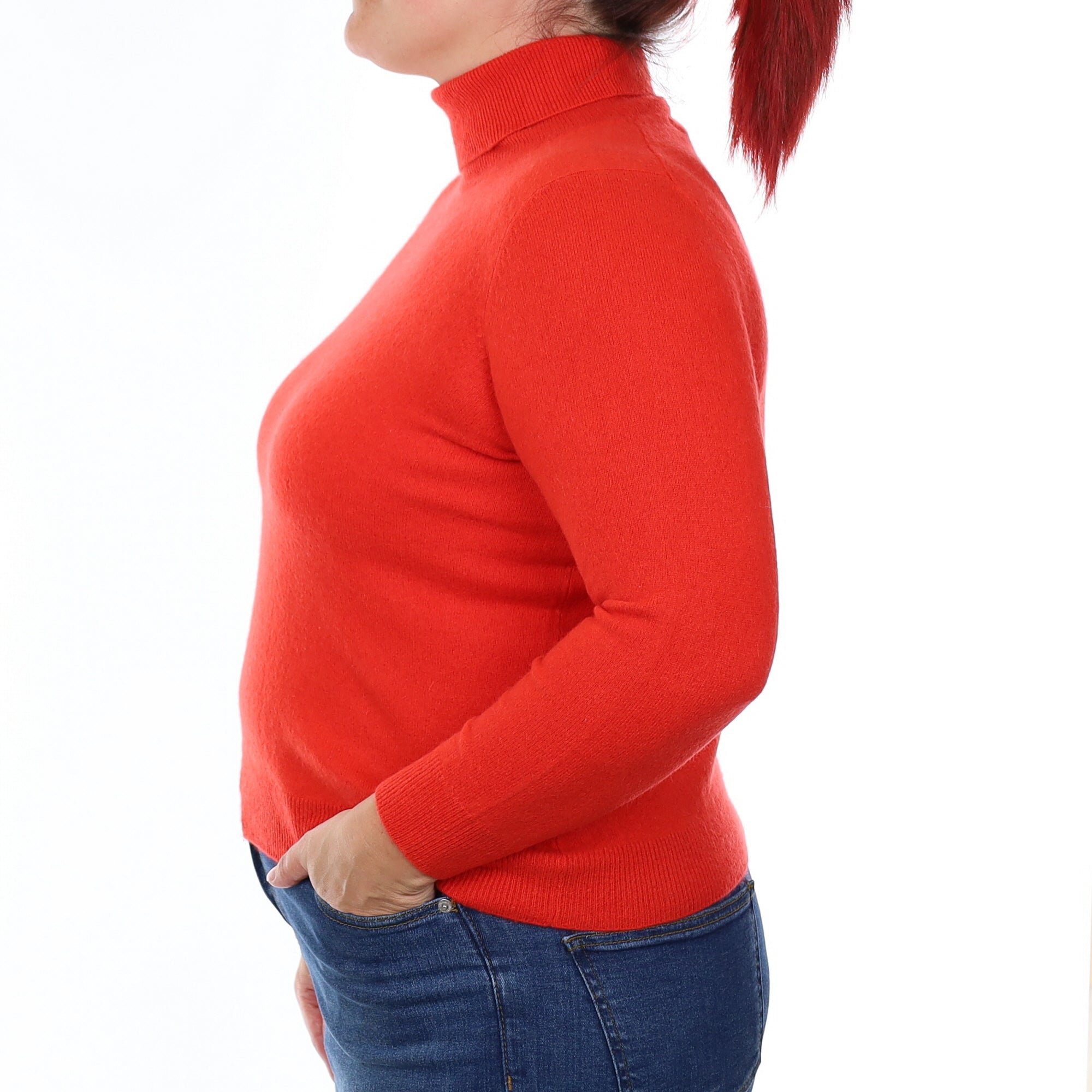 Vermillion Orange Cashmere Polo Neck Jumper Large