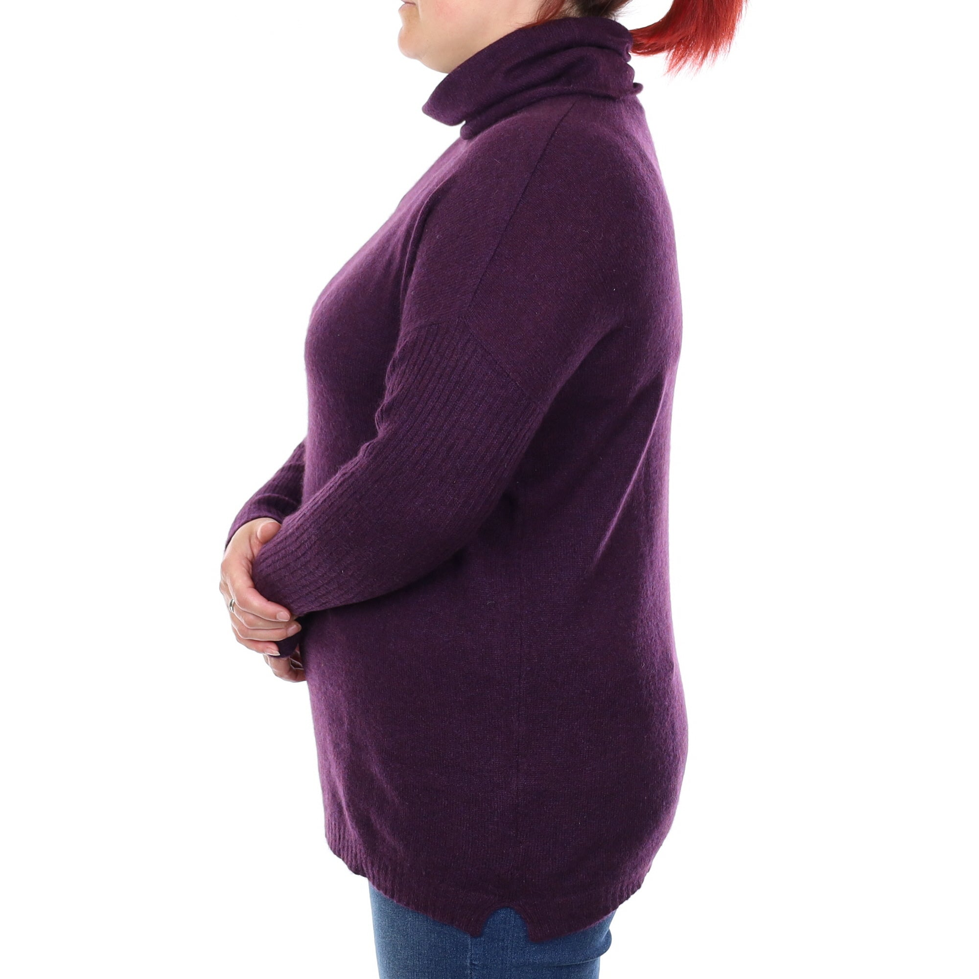 Aubergine Purple Cashmere Slouchy Polo Neck Jumper Large