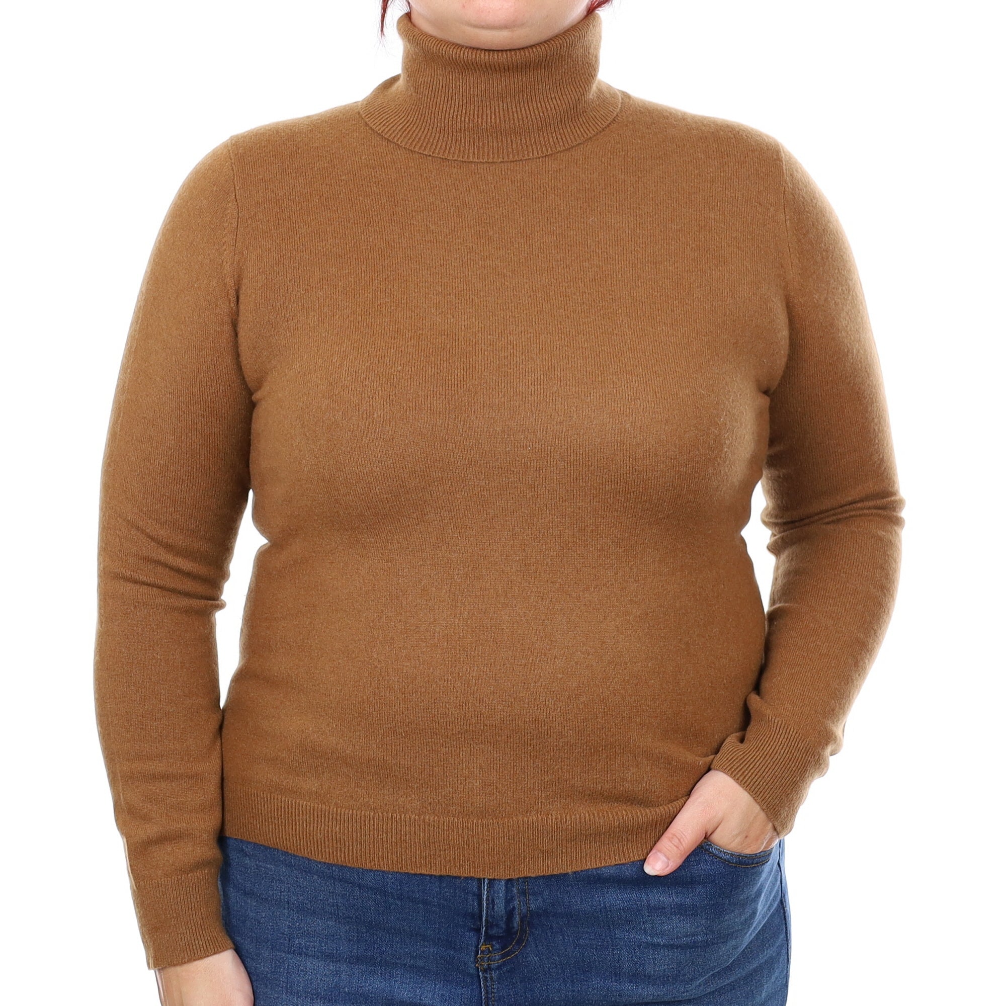 Chestnut Brown Cashmere Polo Neck Jumper Large