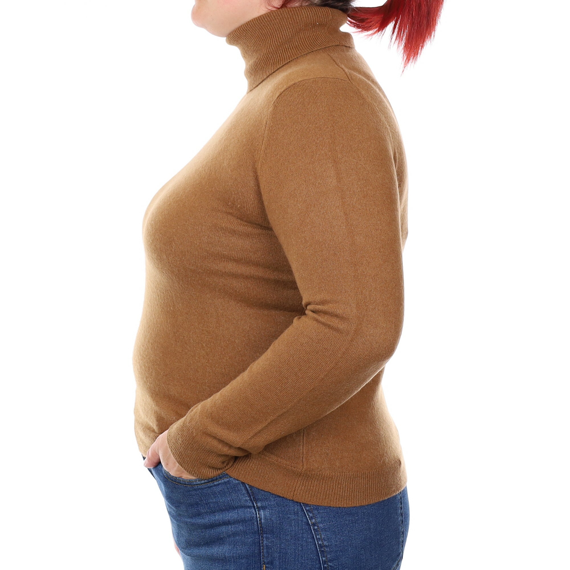 Chestnut Brown Cashmere Polo Neck Jumper Large