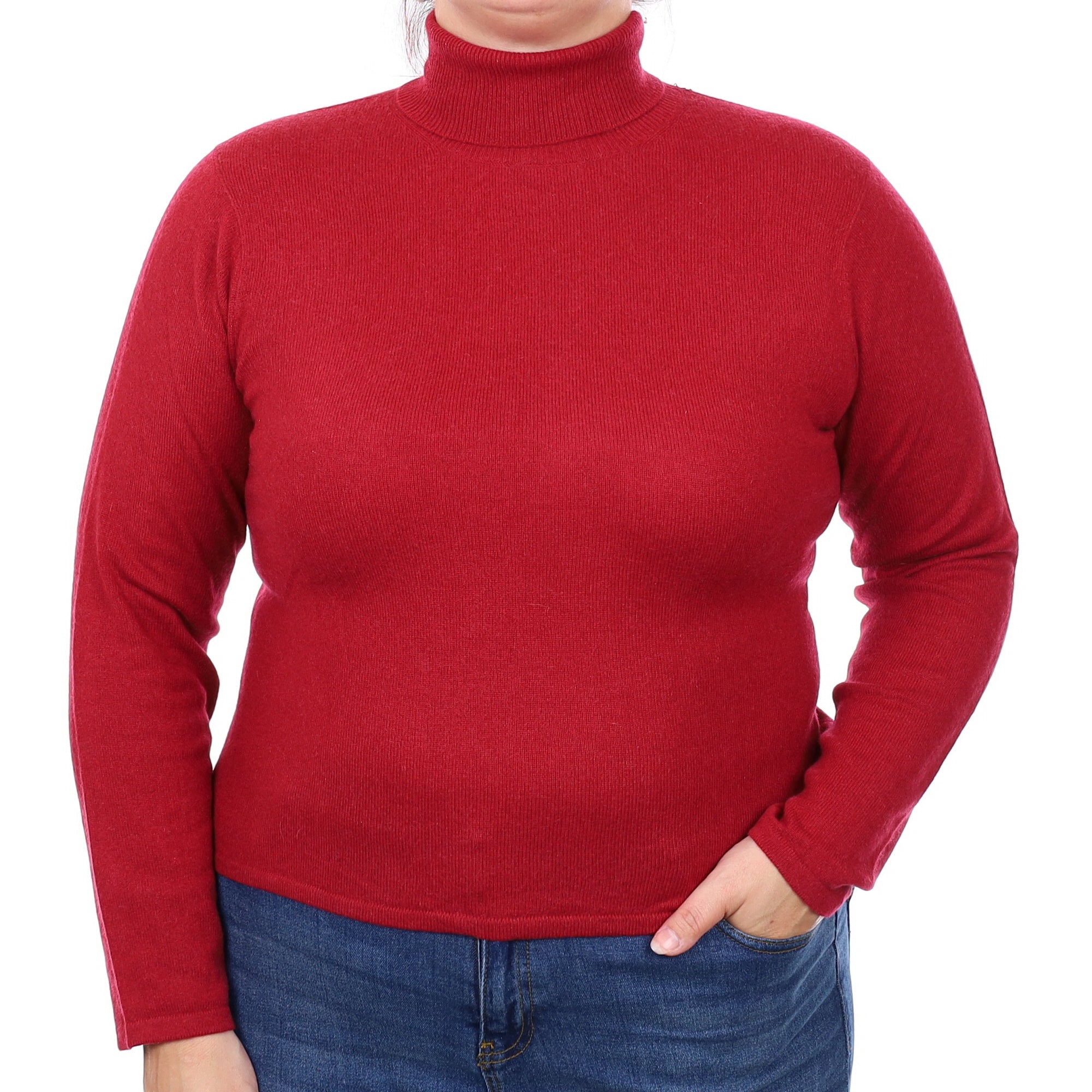 Crimson Red Cashmere Polo Neck Jumper Large