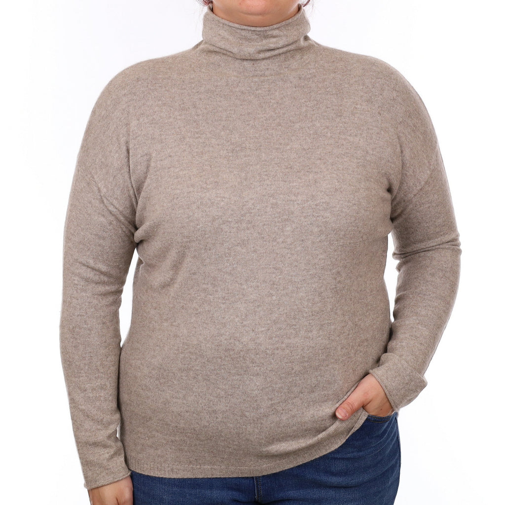 Mink Brown Cashmere Funnel Neck Jumper Large