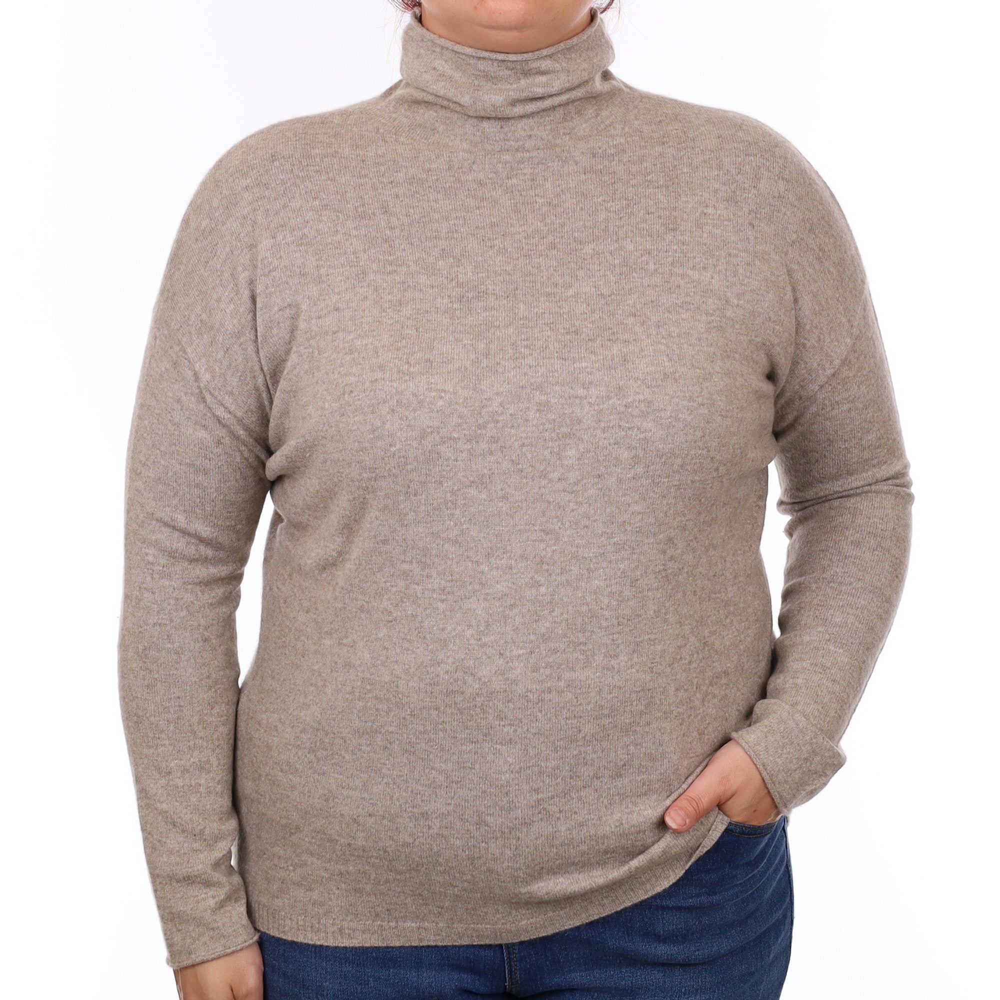 Mink Brown Cashmere Funnel Neck Jumper Large