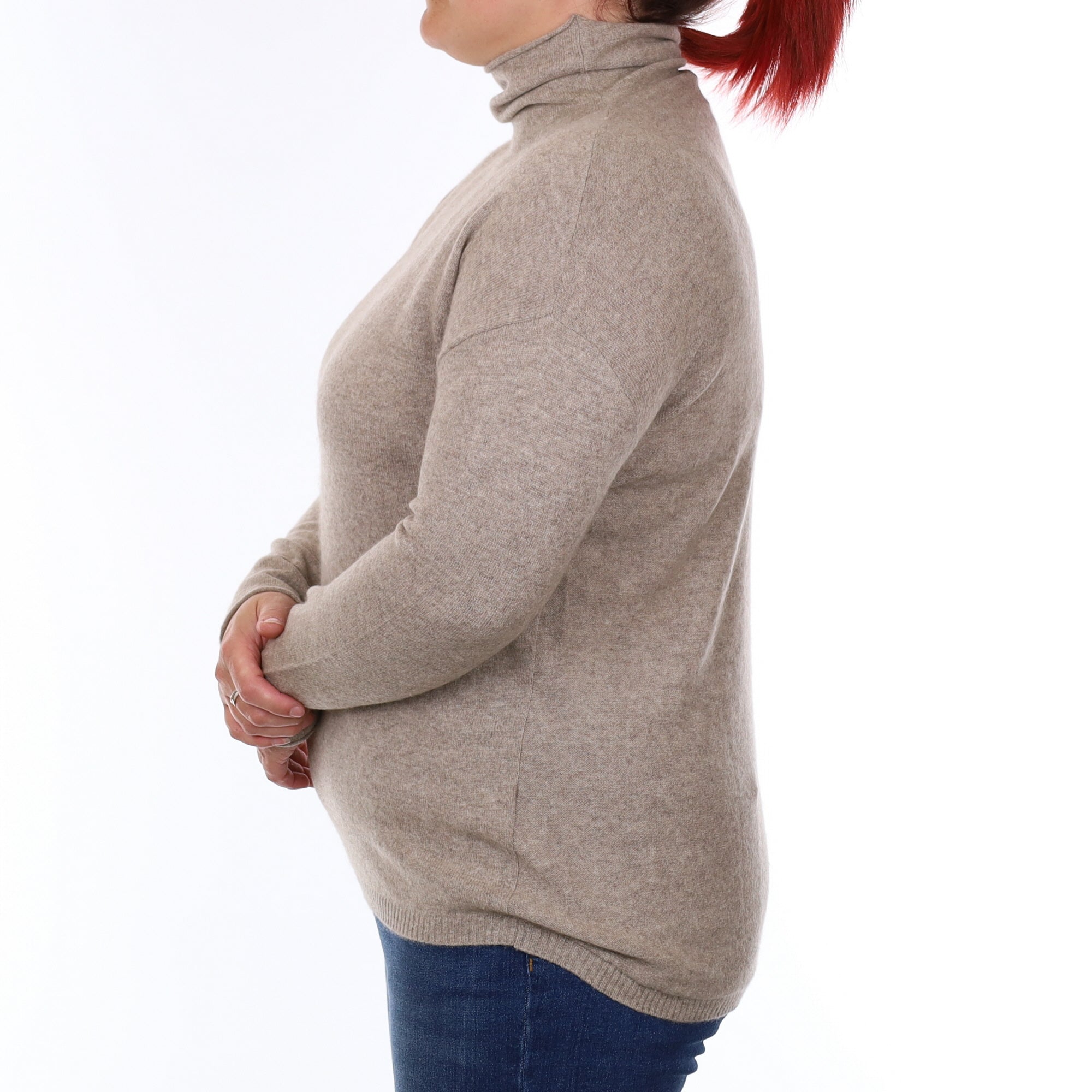 Mink Brown Cashmere Funnel Neck Jumper Large