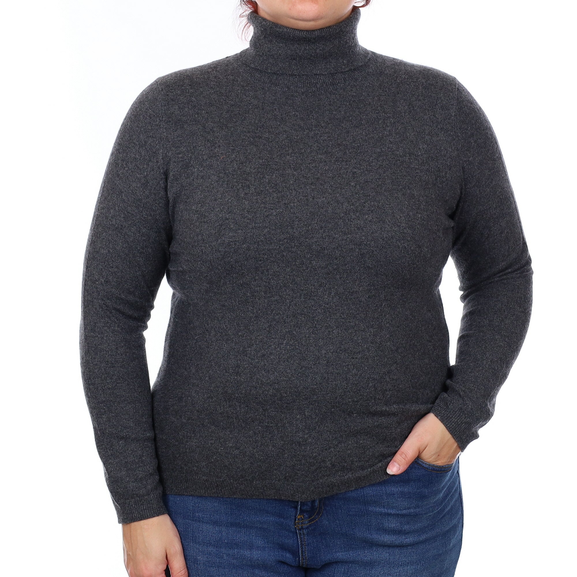 Charcoal Grey Cashmere Polo Neck Jumper Large