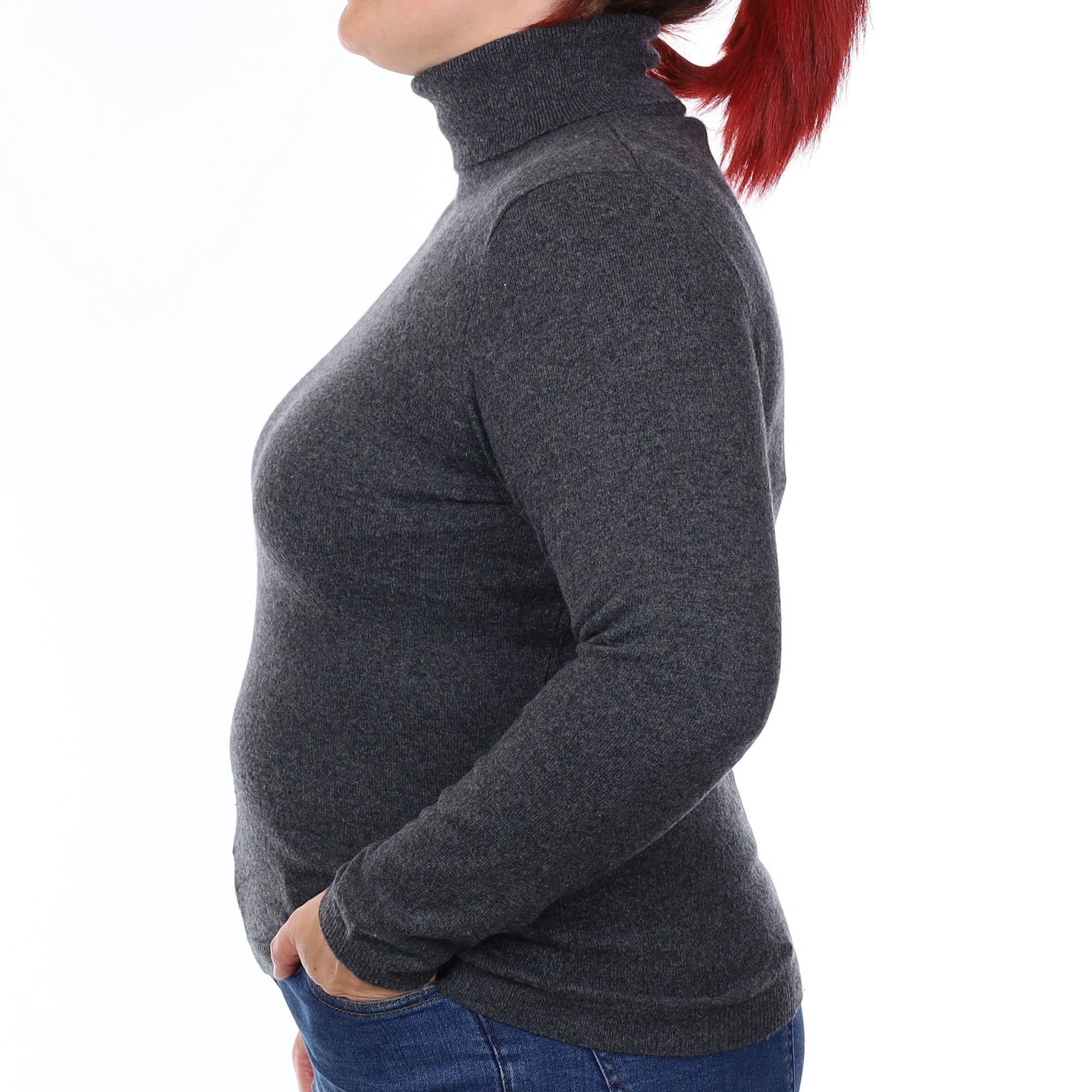 Charcoal Grey Cashmere Polo Neck Jumper Large