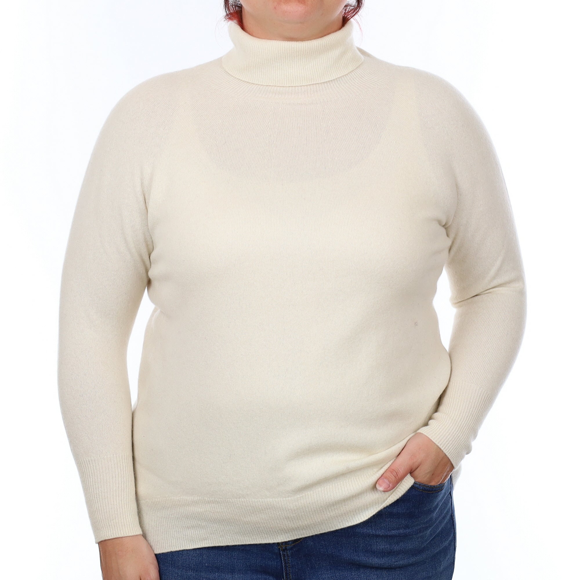 Ivory Cashmere Polo Neck Jumper Large