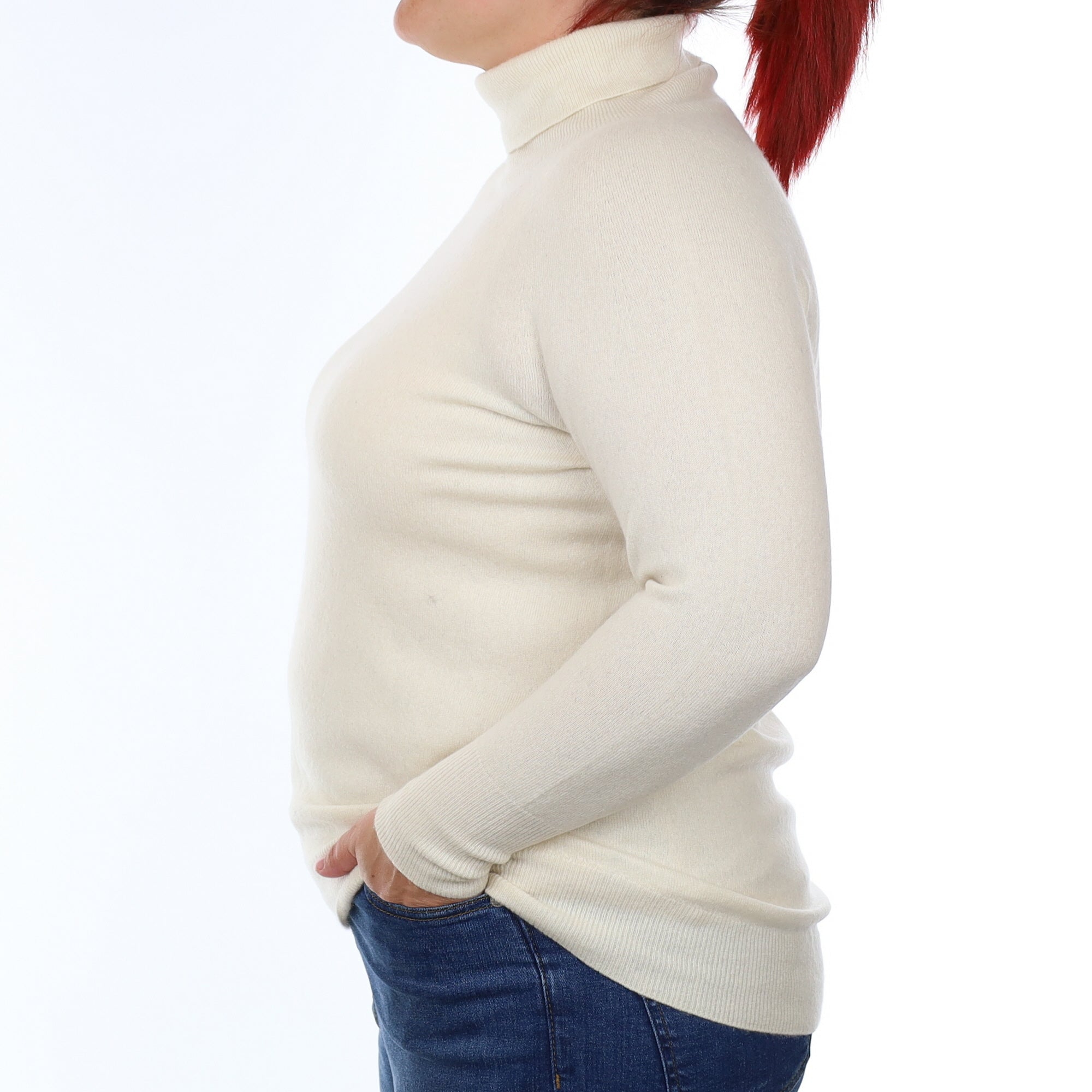 Ivory Cashmere Polo Neck Jumper Large