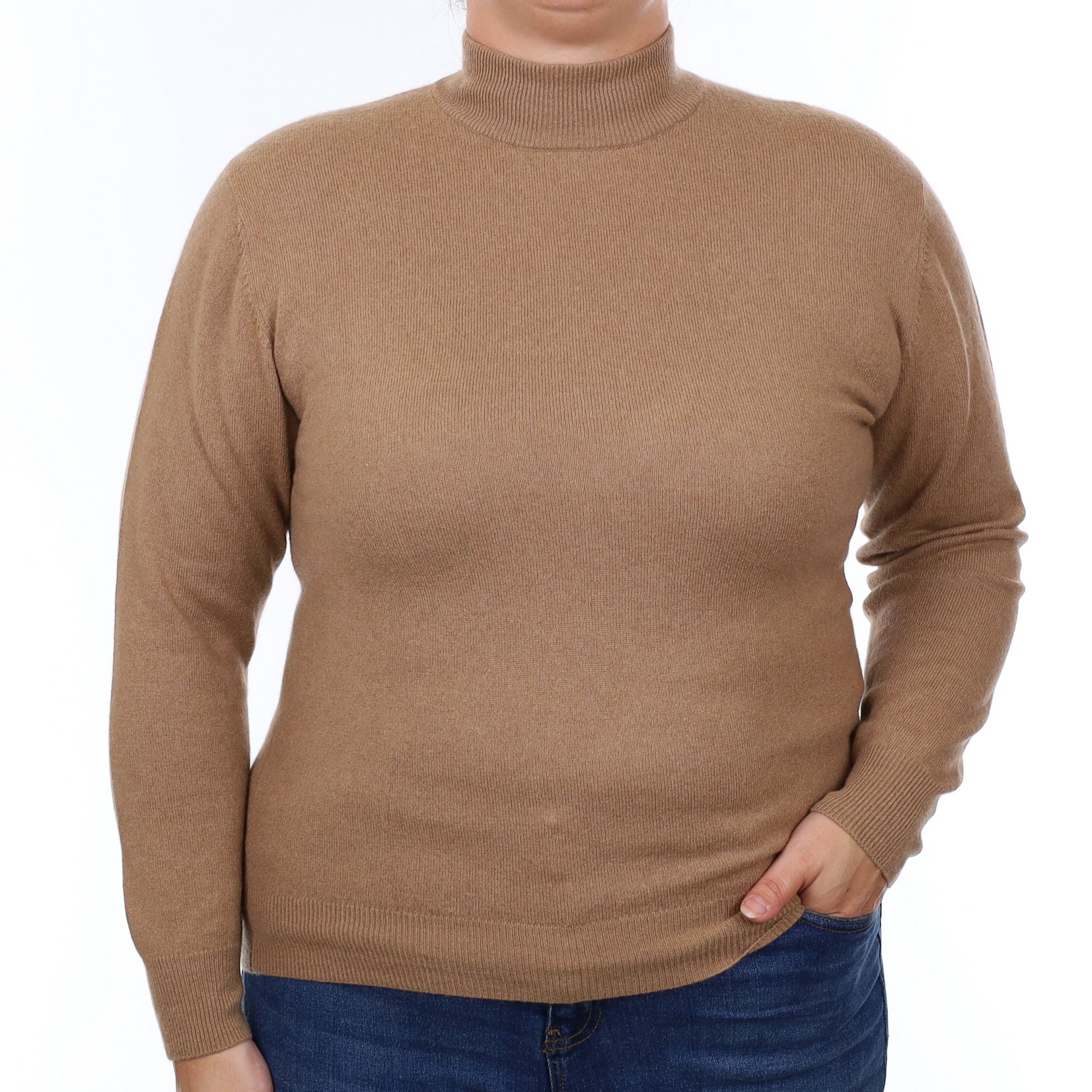 Toffee Brown Cashmere Turtleneck Jumper Large