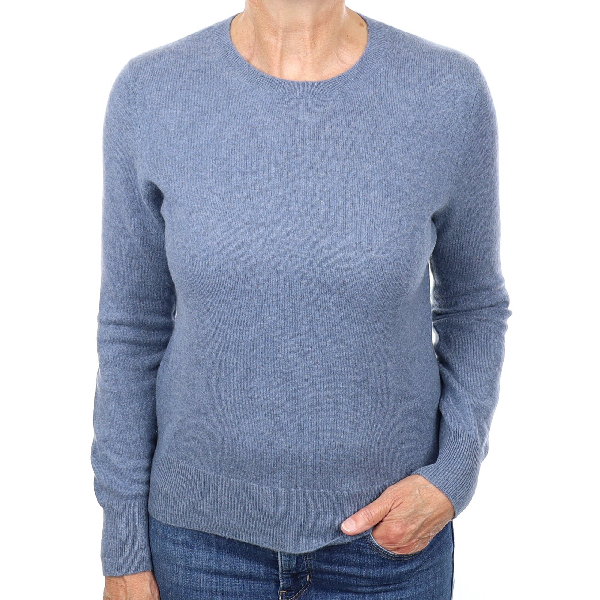 Dusky Blue Cashmere Crew Neck Jumper Medium